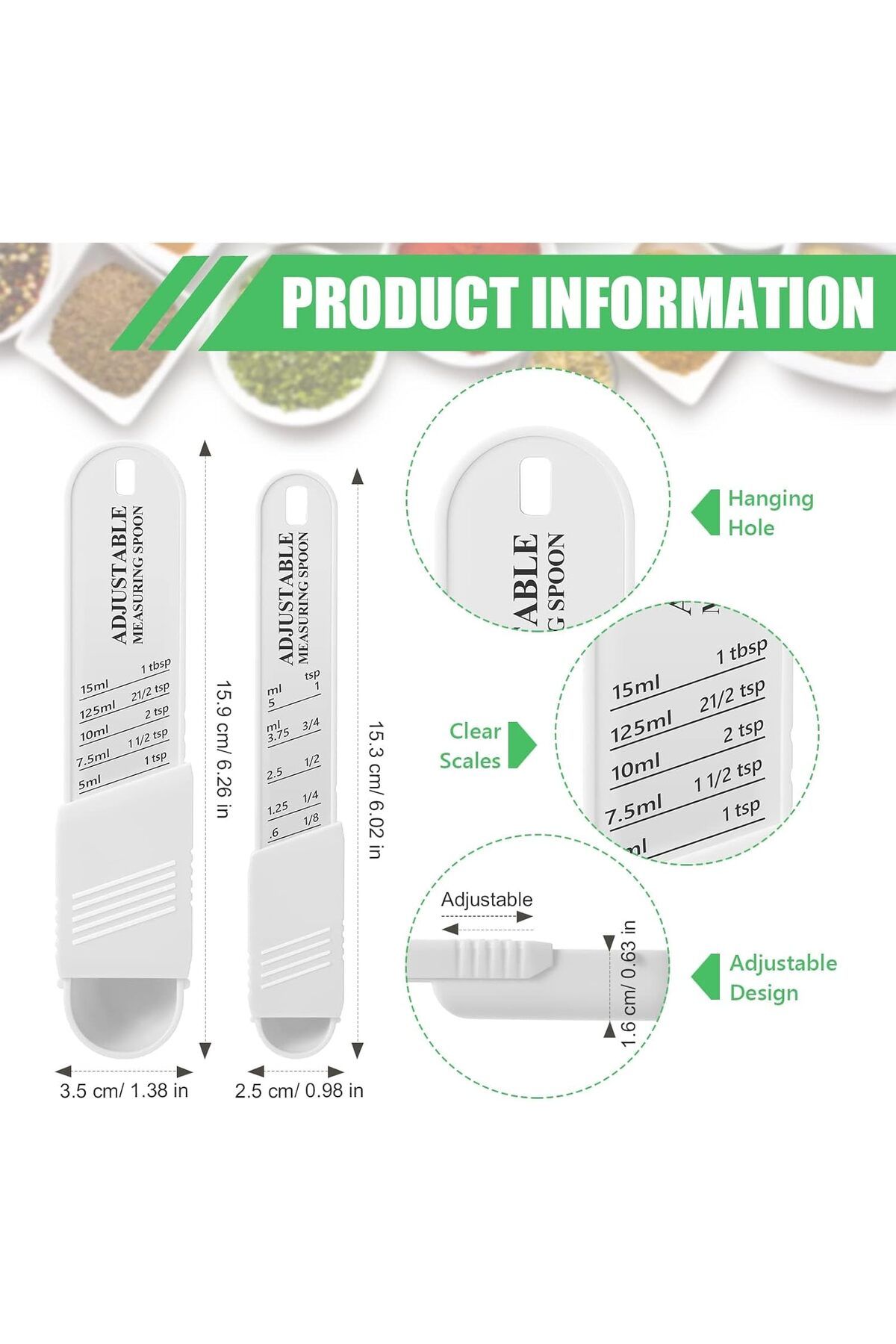 Generic-Excefore Adjustable Measuring Spoon Set, 6 Pcs Baking Cooking Measuring Spoon Set, Chef Measuring S 2