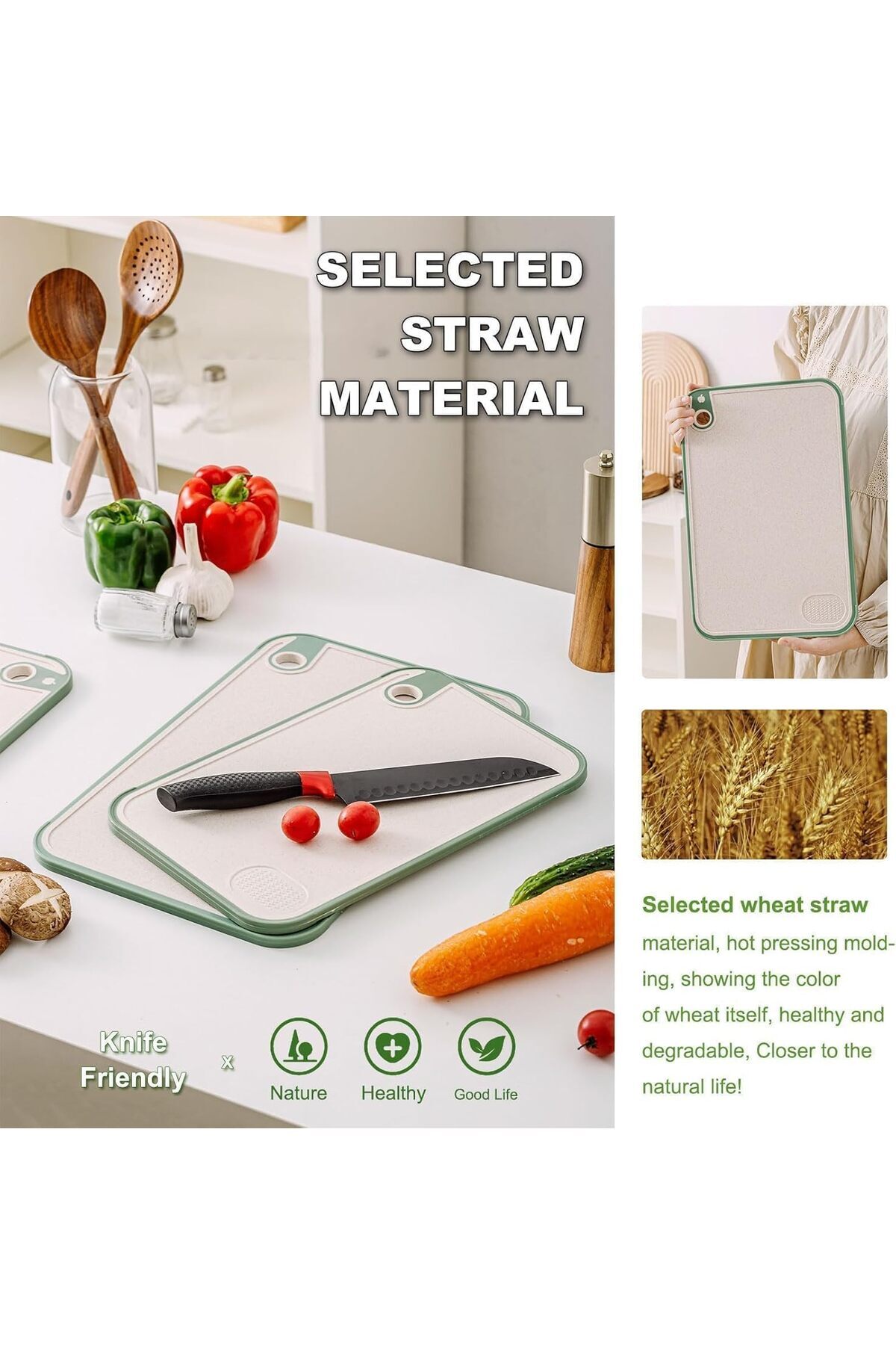Generic-X spring Kitchen Chopping Board, 3 PCS Non Slip Chopping Board with 3 Sizes, Wheat Straw Cutting Bo 6