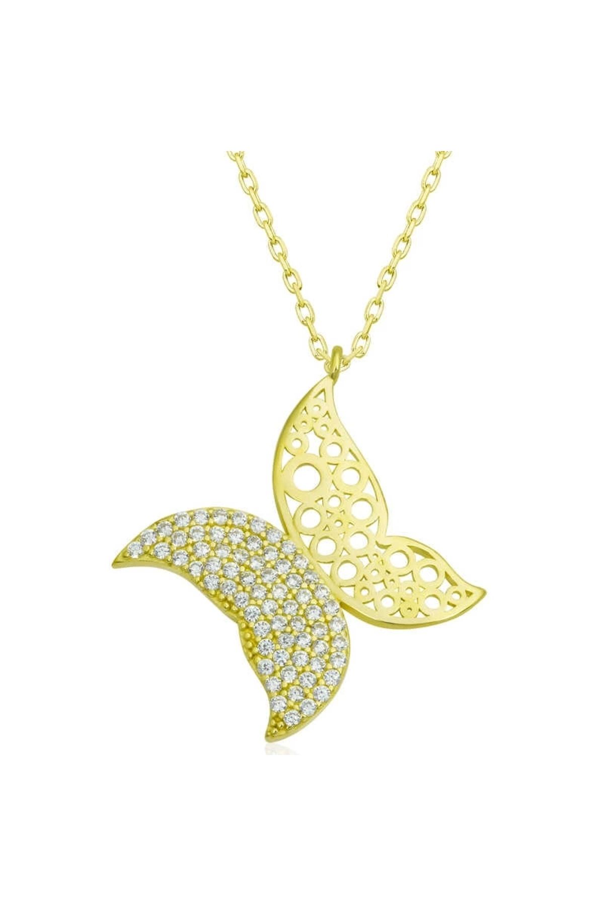 luz&pos Gümüş Gold Kelebek Kadın Kolye