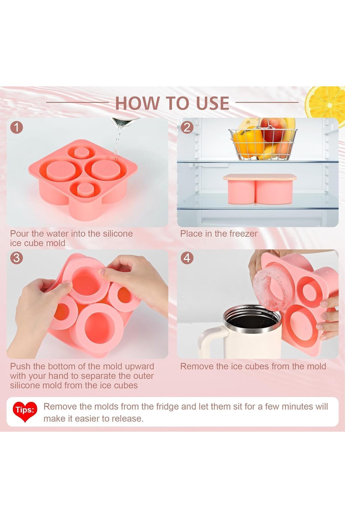 Generic-Khazna Ice Cube Tray for Cup, Silicone Ice Cube Molds for 20oz 30oz 40oz Cup, Ice Cube Trays with L 5