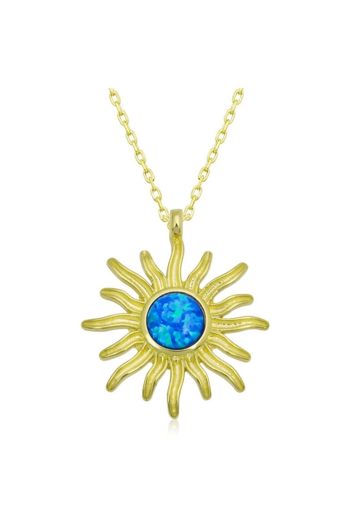 luz&pos gümüş Gold Mavi Opal Taşlı Güneş Kadın Kolye