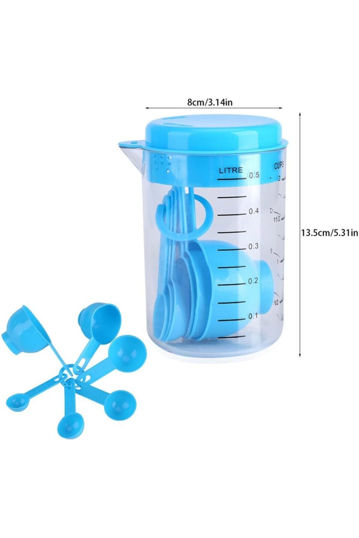 Generic-KASTWAVE Stackable Spoons Set, 7 Pcs Stackable Spoons with 500ml Measuring Cups, Space Saving, BPA 3