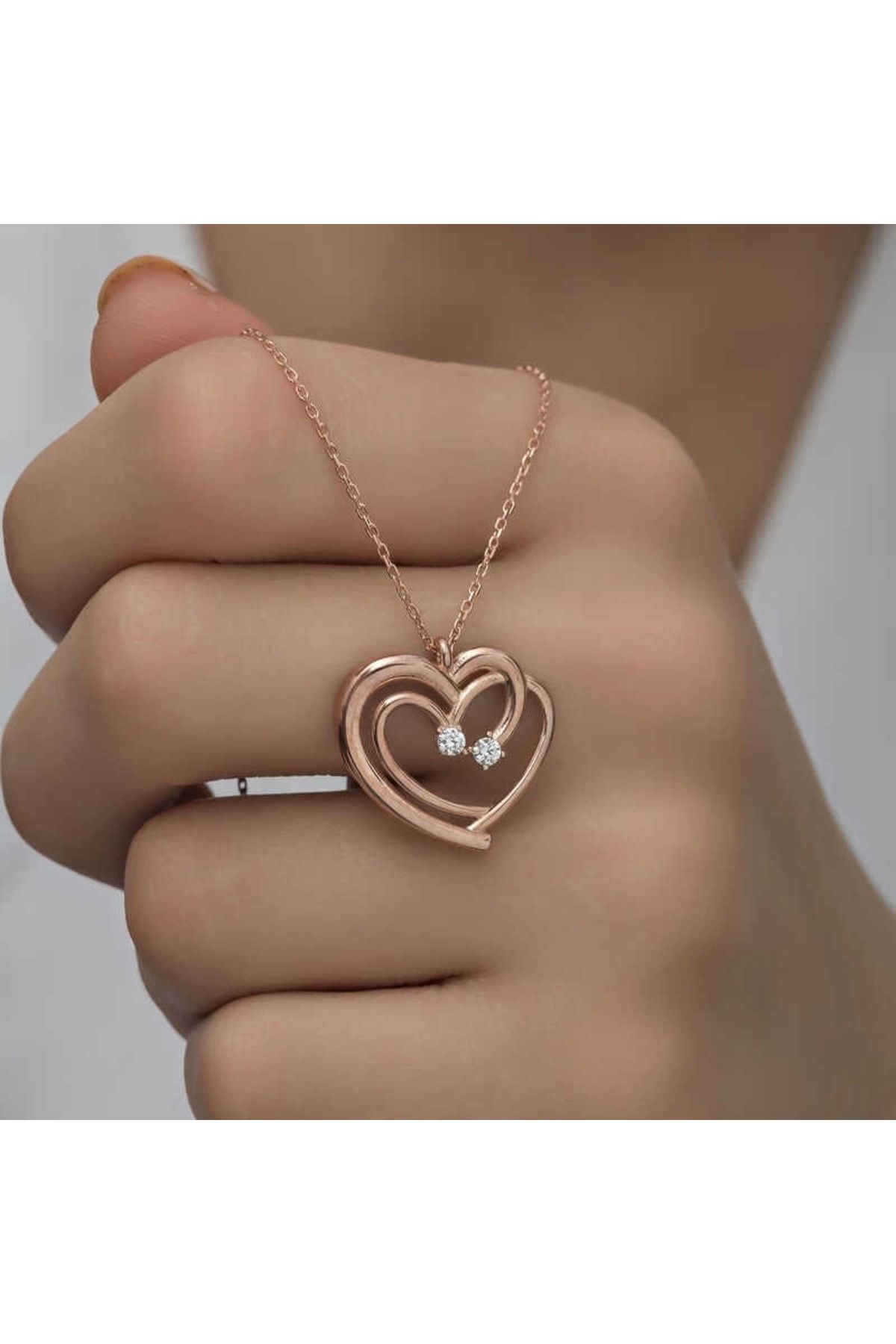 luz&pos Gümüş Rose Birleşmiş Kalpler Kadın Kolye
