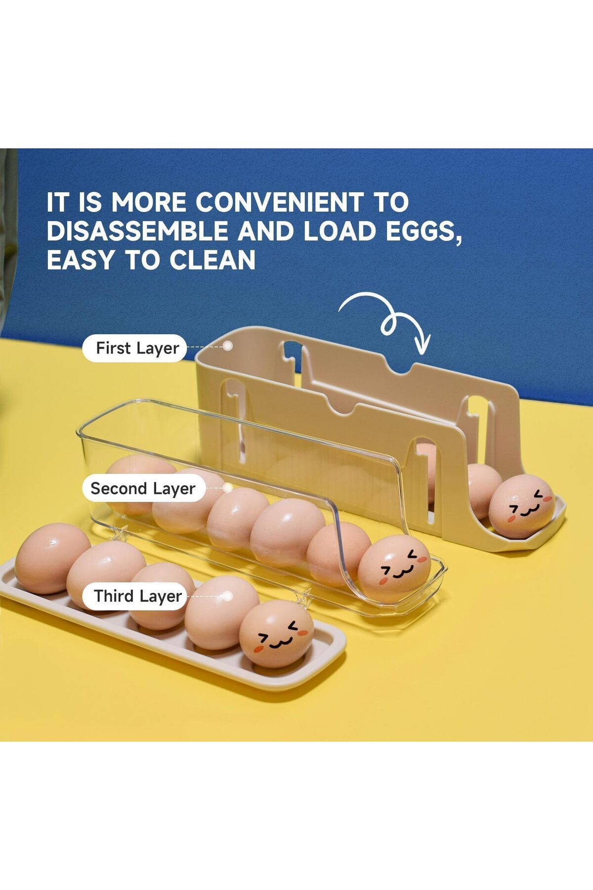 Generic-XIUWOO Egg Holder for Refrigerator, Egg Container 3-Tier,Foldable Egg Storage, Automatic Egg Rollin 5