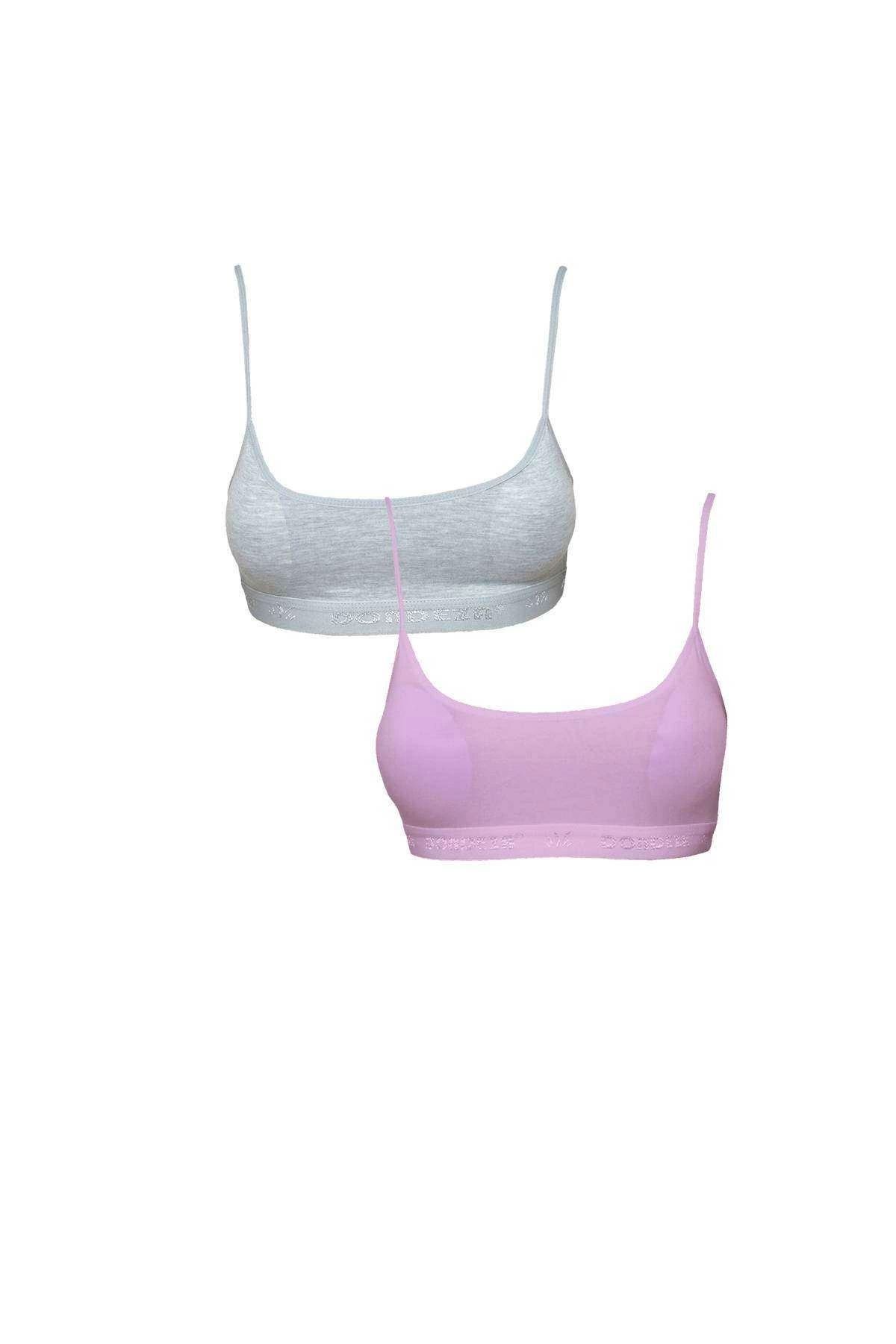PRATİKOBA Pedli İp Askılı Gri ve Pembe Büstiyer 2 adet