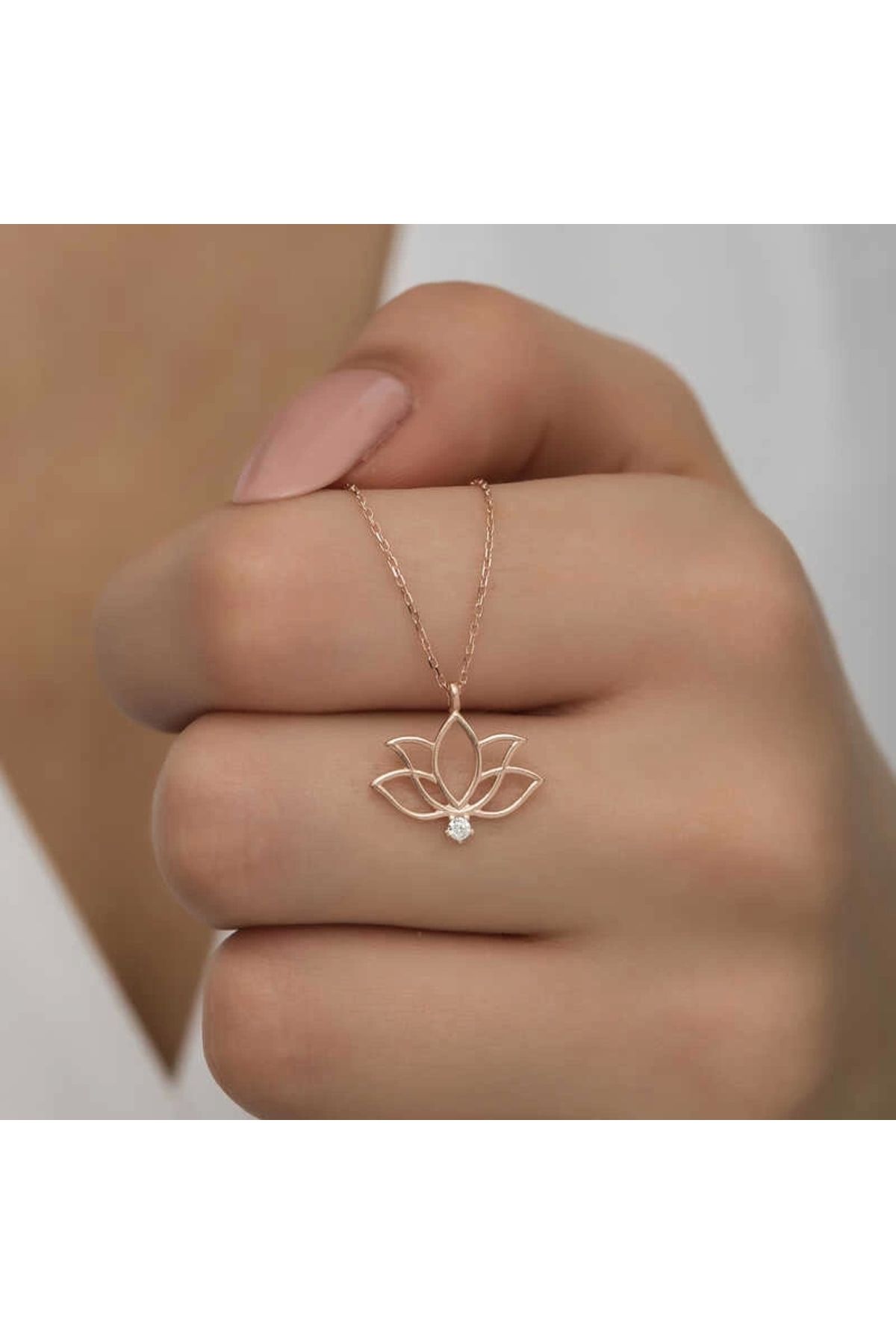 luz&pos Gümüş Rose Lotus Çiçeği Kadın Kolye