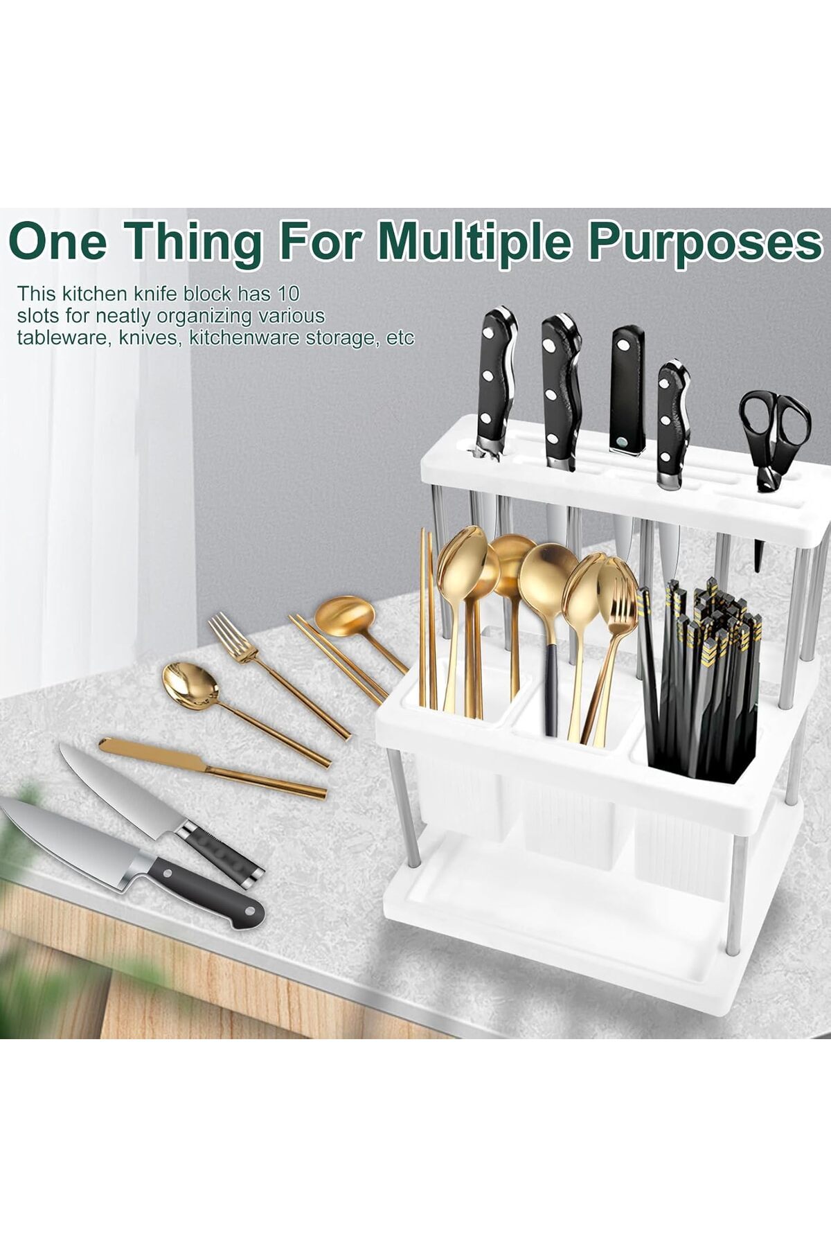 Generic-NALACAL Knife Block Holder Drainer Rack, Universal Kitchen Storage Stand, Spoon Chopsticks Fork Dra 3