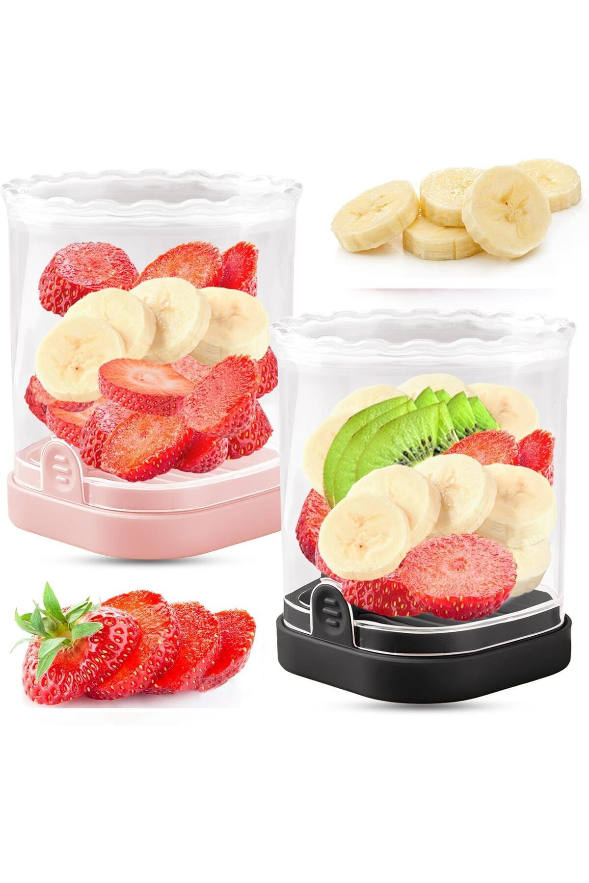 Generic-Azonee Fruit Slicer Cup, Multi-Function Strawberry and Banana Slicer, Detachable Push Plate Cutter, 1