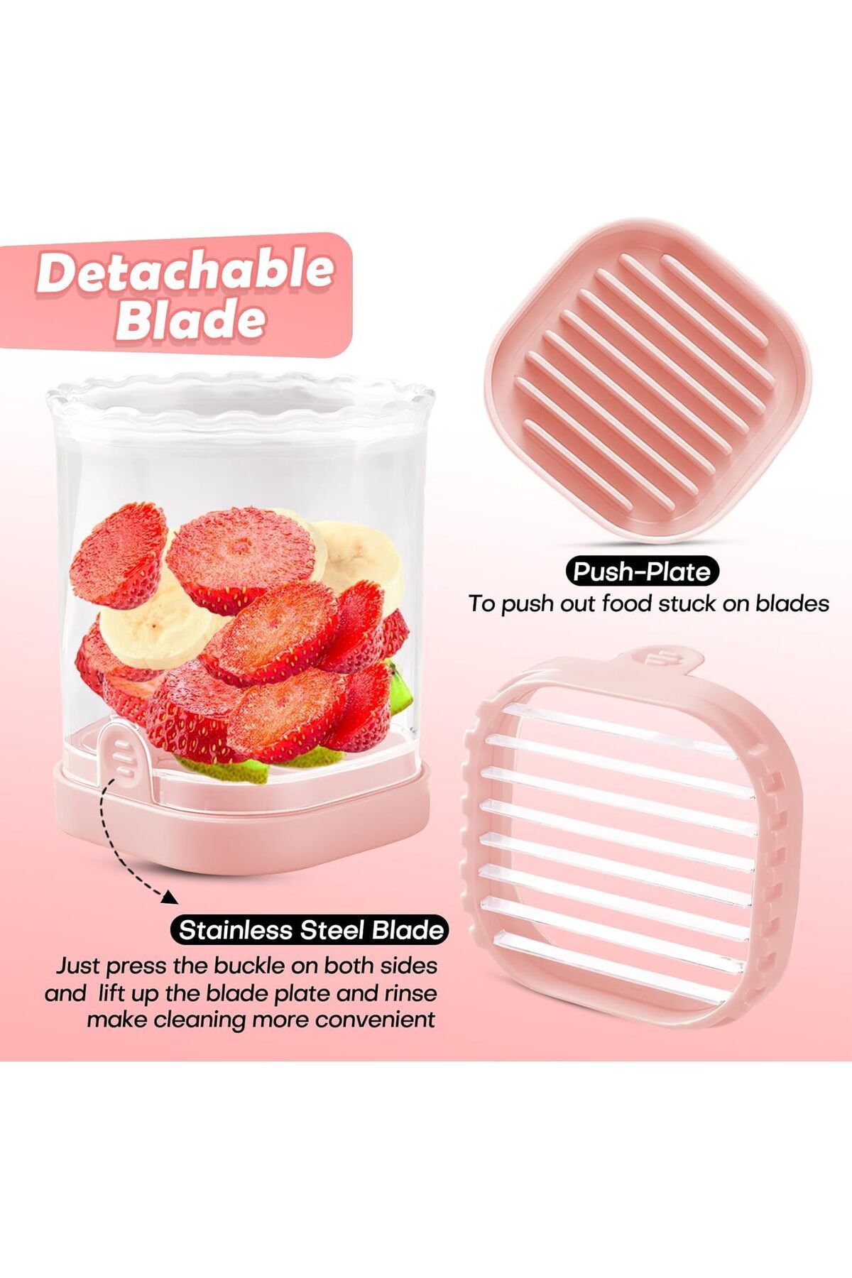 Generic-Azonee Fruit Slicer Cup, Multi-Function Strawberry and Banana Slicer, Detachable Push Plate Cutter, 4