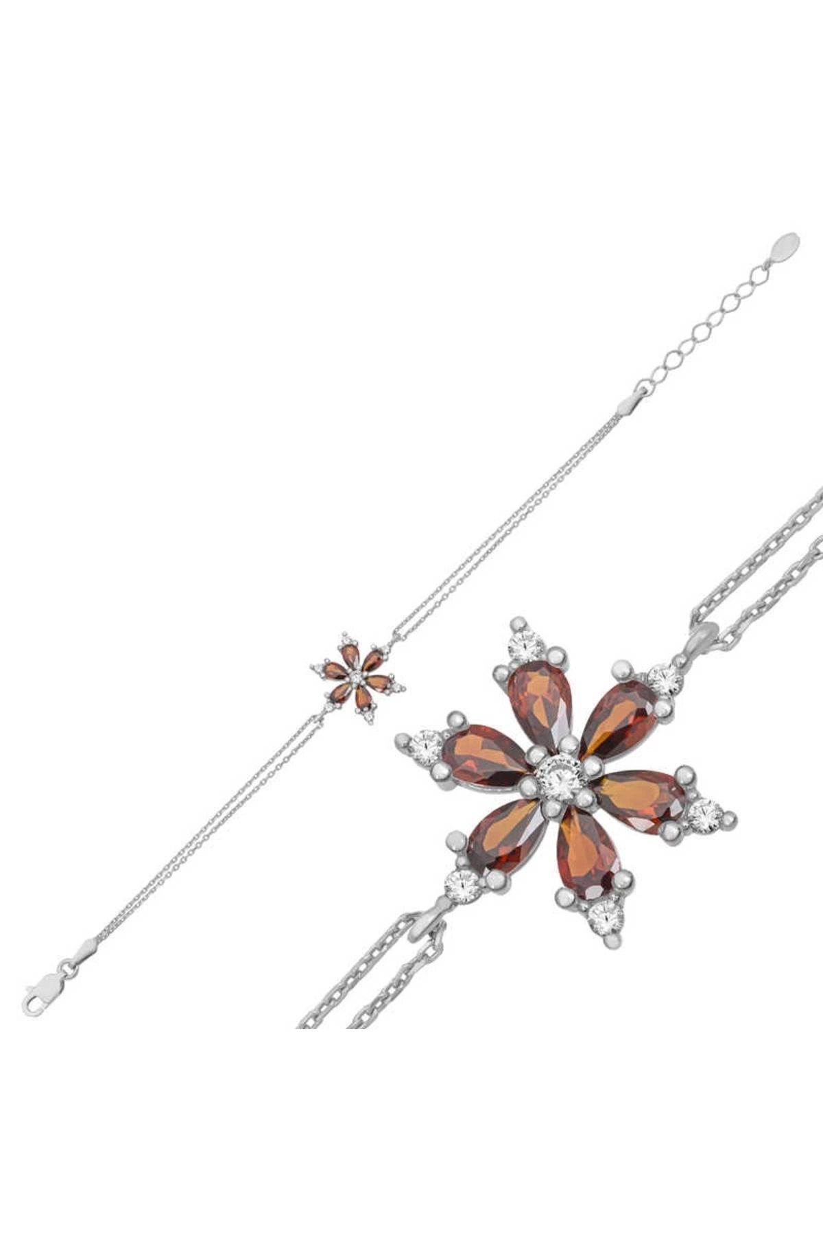 luz&pos Gümüş Kırmızı Lotus Çiçeği Bileklik