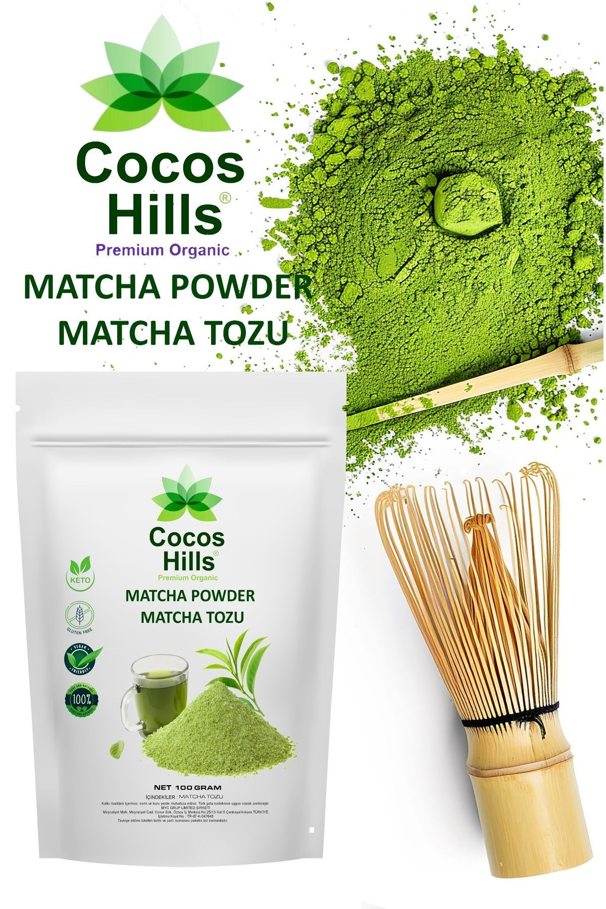 Cocos Hills Matcha Powder Premium Quality Matcha Tozu Premium Kalite 100 gr