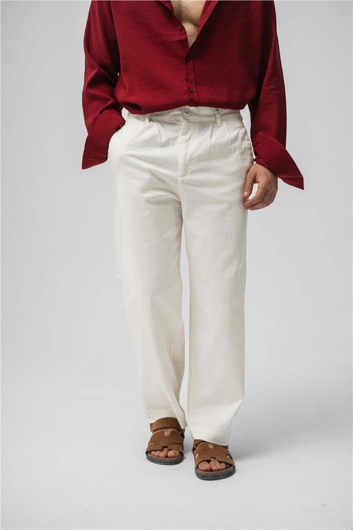 OUTFİT MAN Erkek Gabardin Baggy Pant. Beyaz