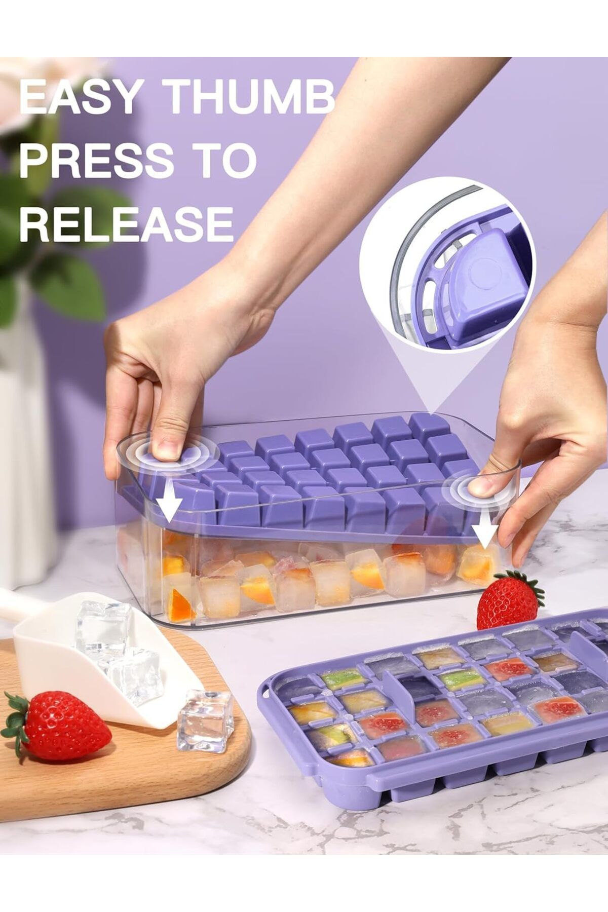 Generic-Tazweeq 2 Layers Ice Cube Tray, 64 Pcs Ice Trays with Lid and Bin, Ice Cube Trays for Whiskey Cockt 2