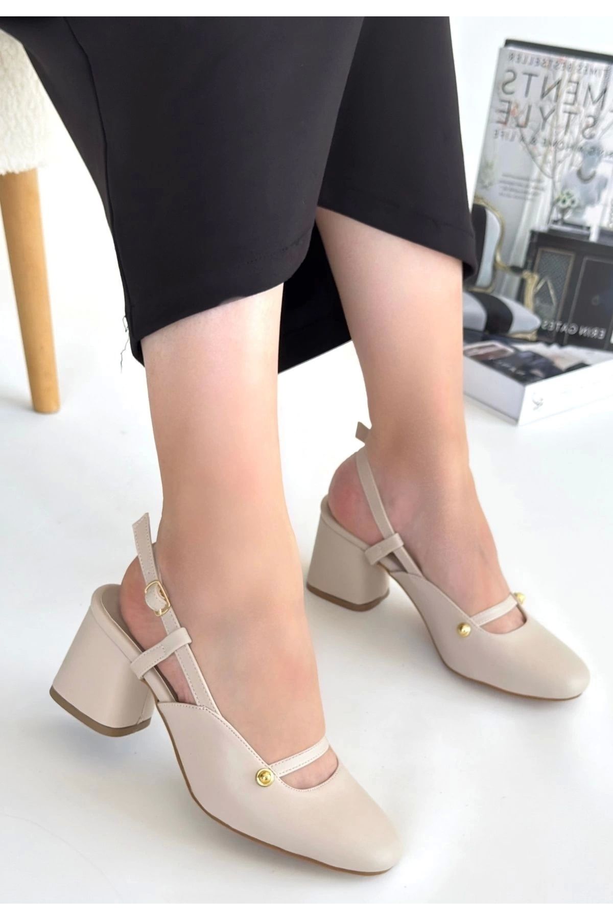 ufukmoda Jecci Bej Cilt Topuklu Ayakkabı