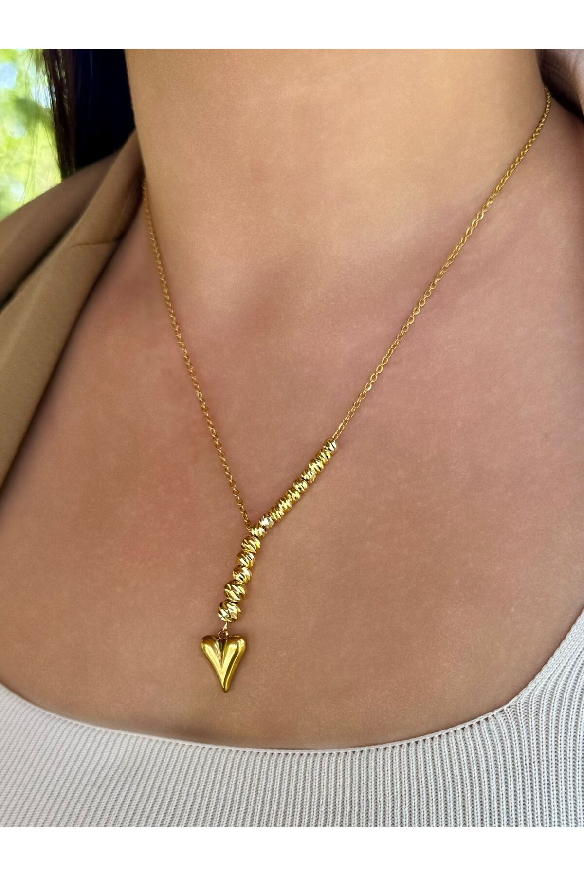 My Life Accessory Trend Y Model Kalpli Altın Renk Çelik Kolye Zarafetin Yeni Yüzü