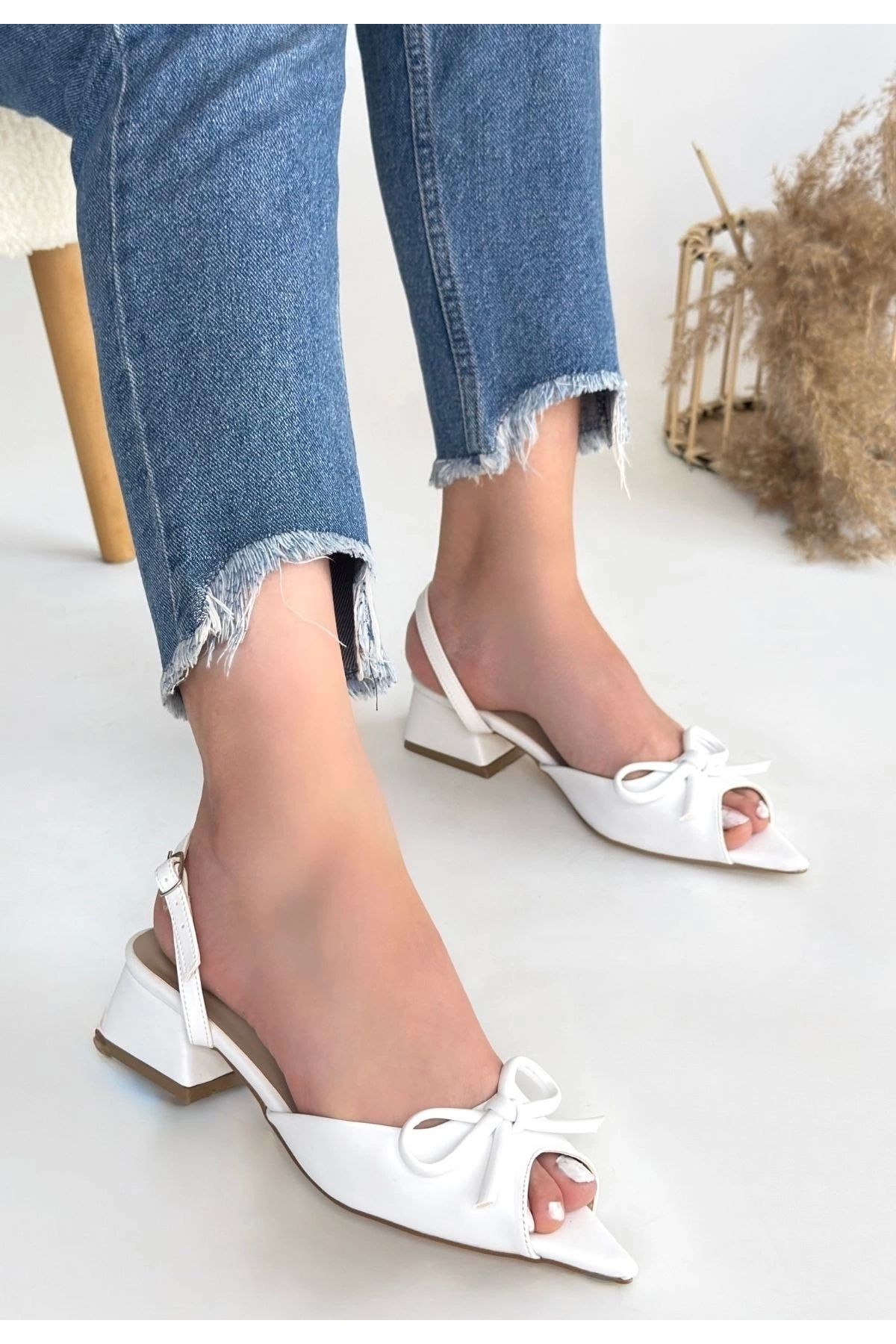 ufukmoda Lotta Beyaz Cilt Topuklu Ayakkabı