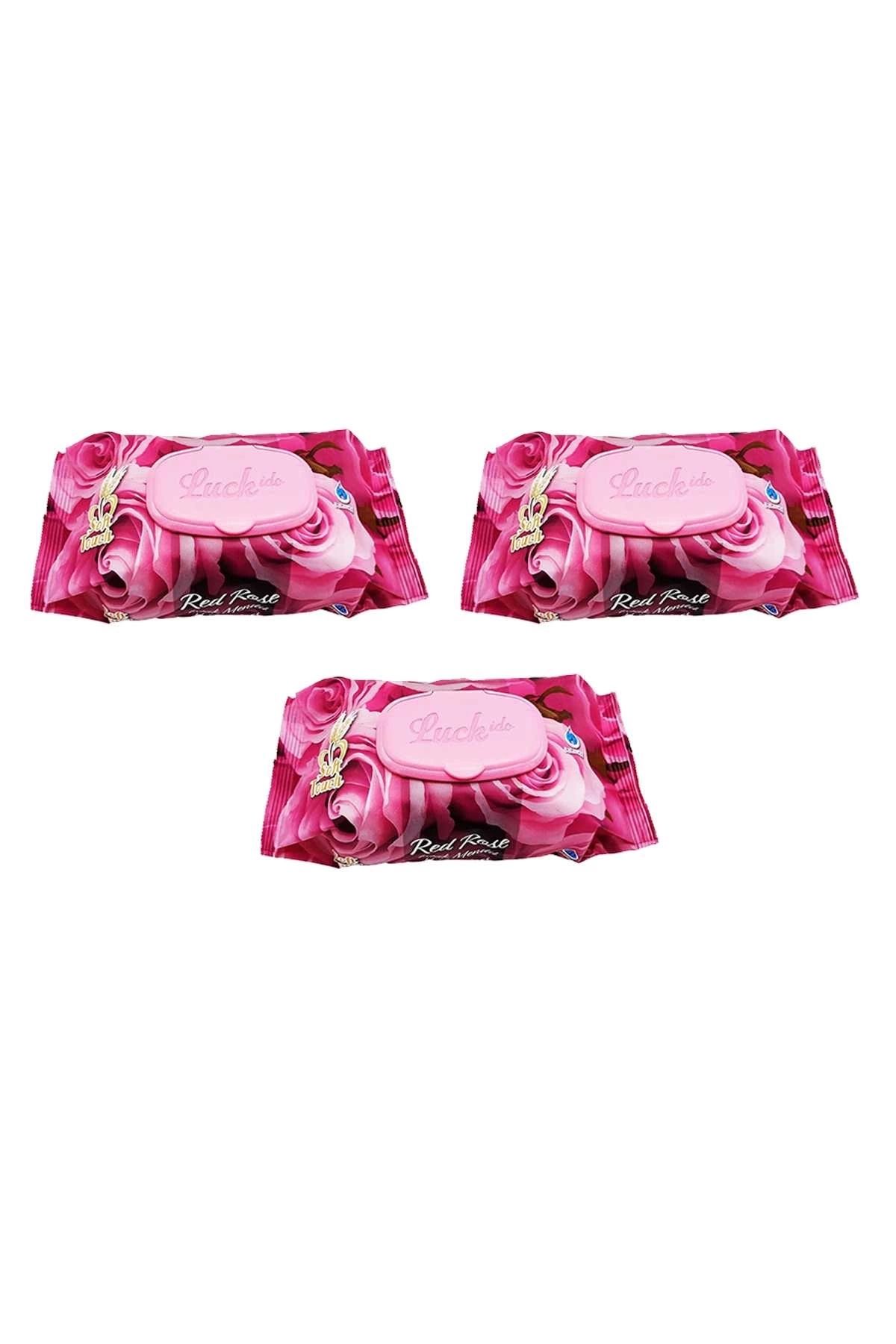 PRATİKOBA 3 Paket Red Rose Islak Havlu Mendil 90 Adet Kapaklı Gül Kokulu