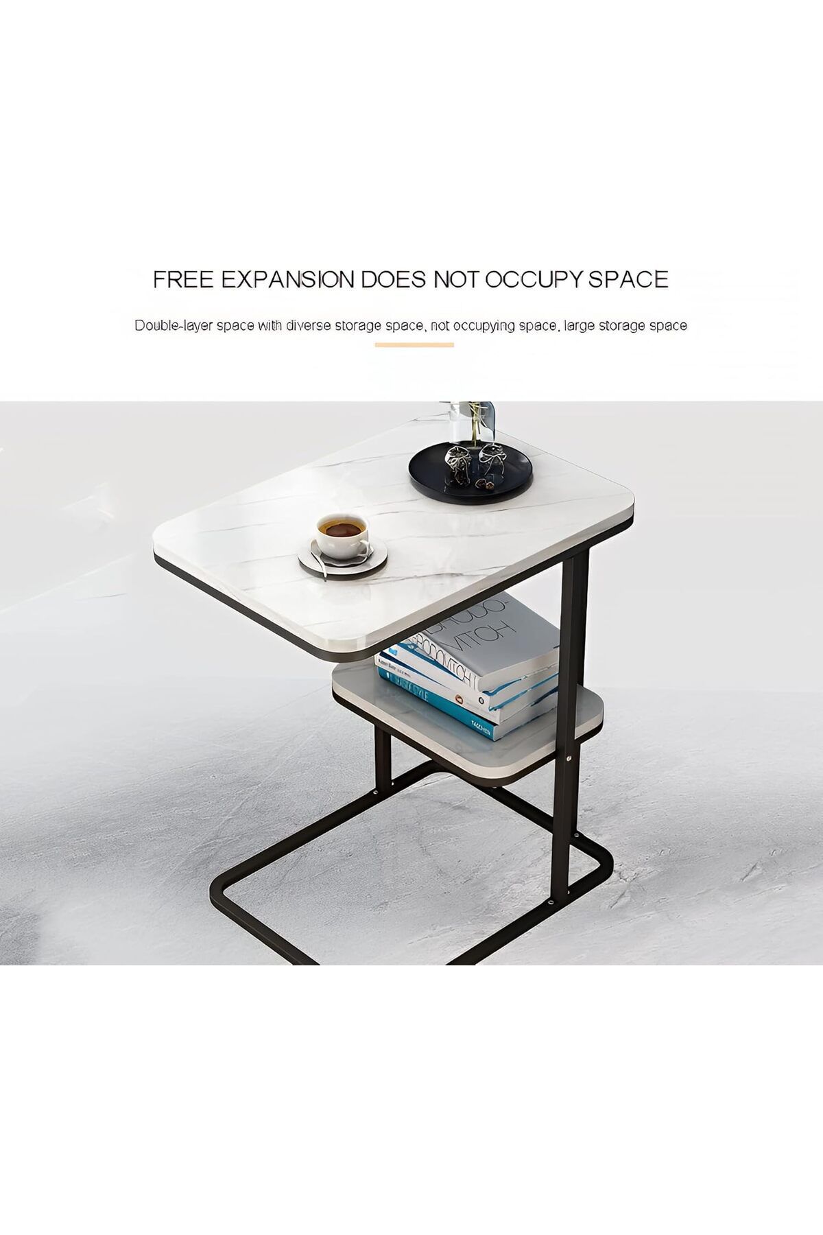 Generic-Taimi Modern Side and Coffee Table with 2-Tier Storage Shelf – Open Rectangular Design with Metal F 7