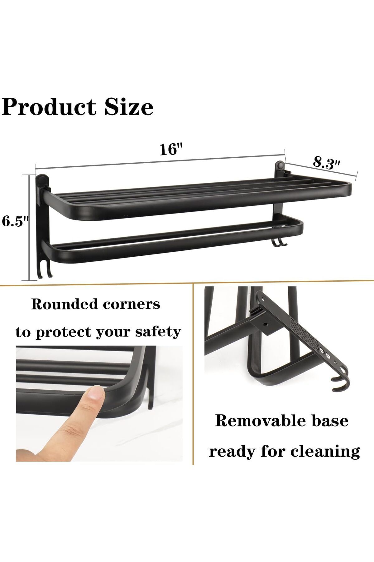 Generic-Excefore Towel Rack for Bathroom, 40 cm Wall-Mounted Towel Holder with Double Bar and Foldable Shel 6