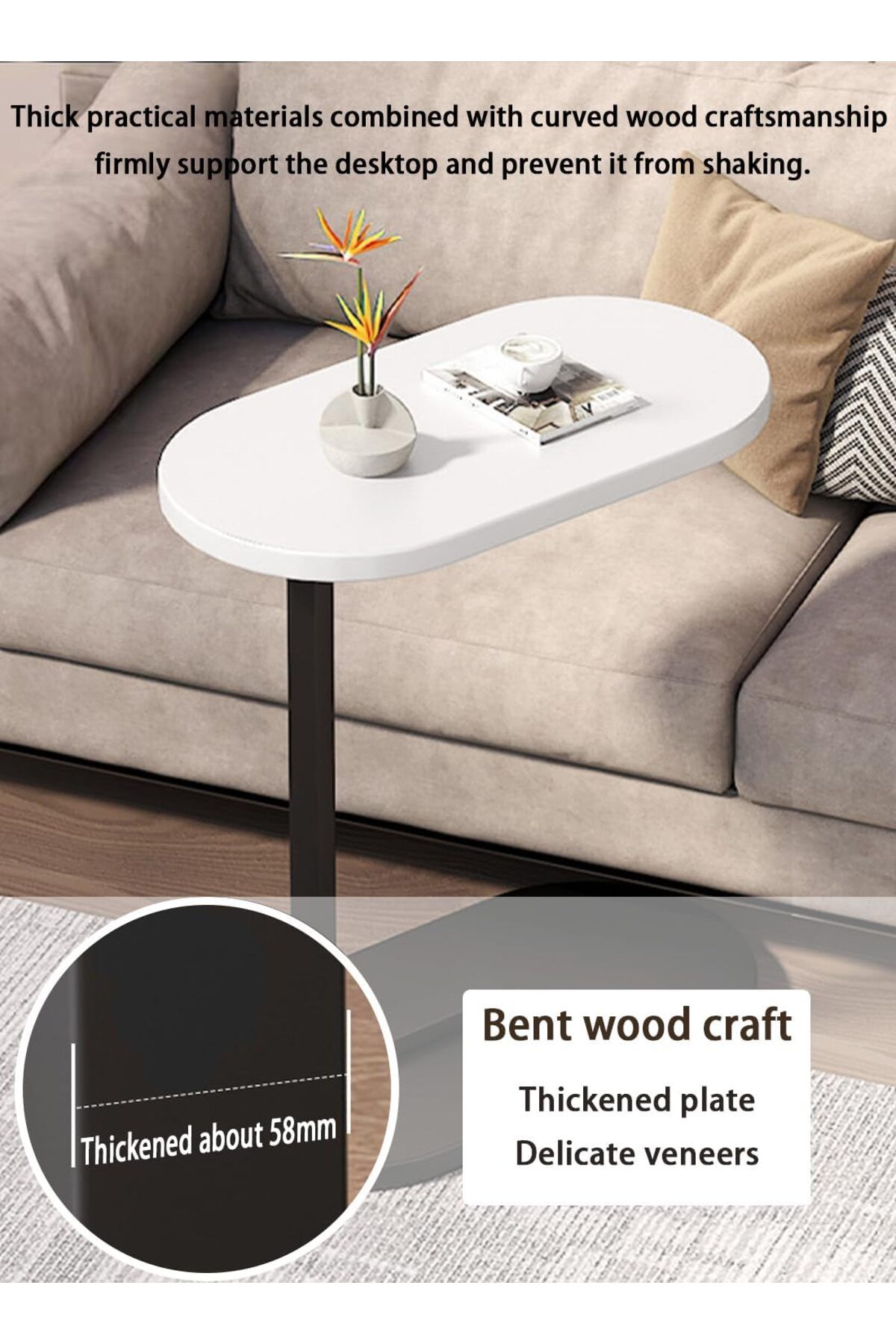 Generic-EqiEch C-Shaped Side Table, Versatile Coffee Desk & Sofa End Table for Living Room, Easy to Assembl 3