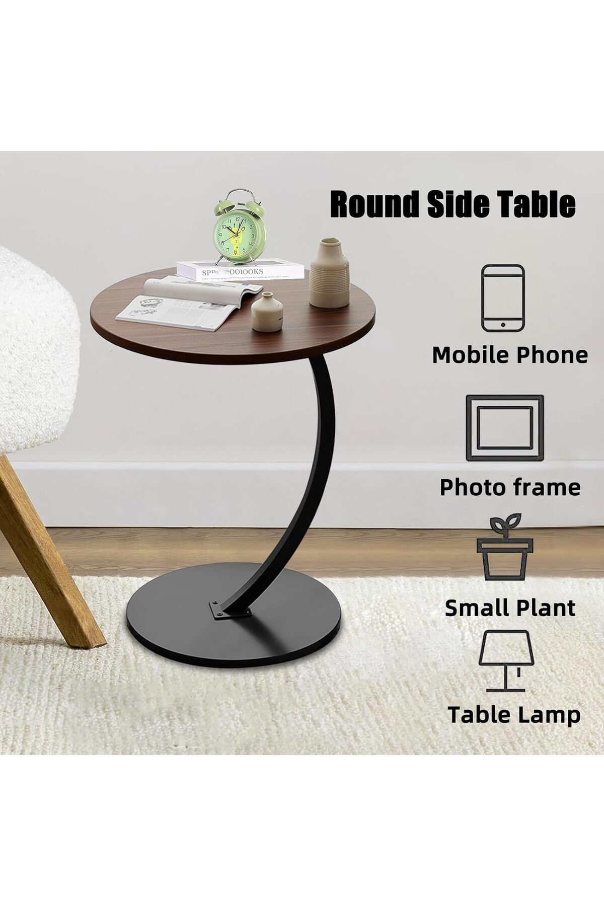Generic-AIRFULAE Round Side Table, End Table for Small Spaces Round Coffee Table Wood Rustic Nightstand Bed 7