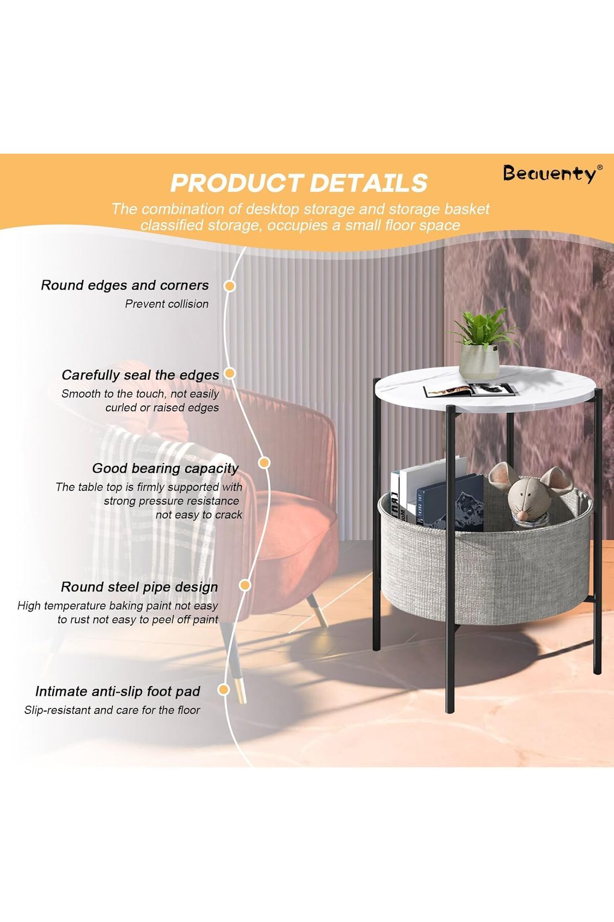 Generic-Beauenty Side Table, End Table for Couch Sofa Living Room, Wood Couch Tables that Slide Under with 4