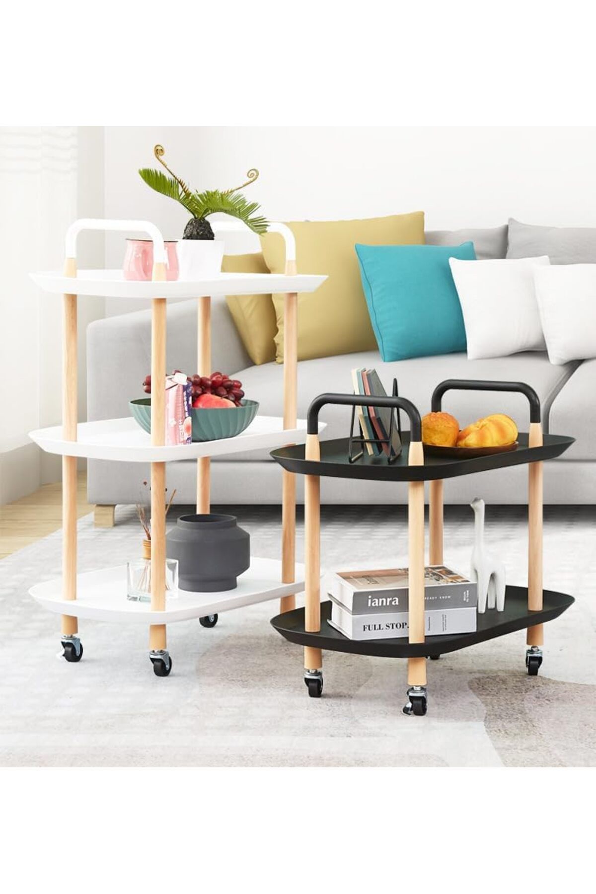 Generic-APAP 3-Tier Rolling Storage Cart, Multi-Functional Mobile Storage Cart with Handle and Lockable Whe 2