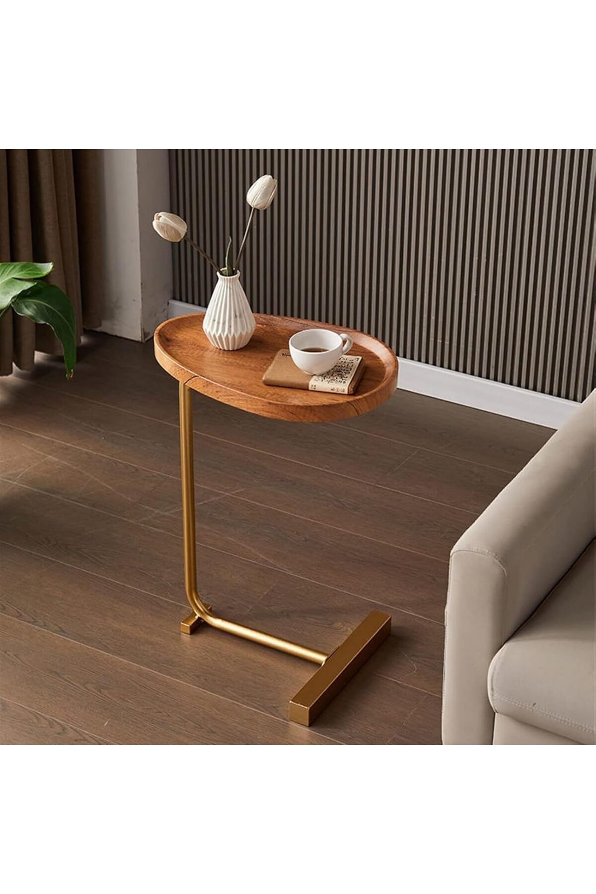 Generic-C Shaped End Tables,End Table for Couch,Small Side Table with Metal Frame, Wooden Top Side Table,Co 4