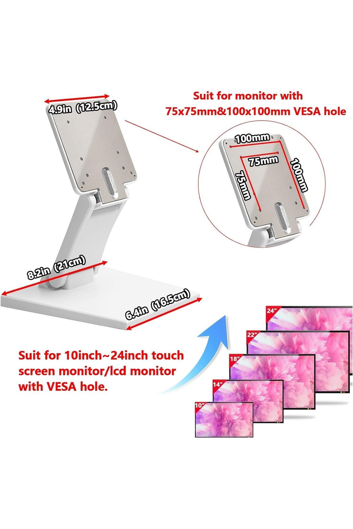 Generic-Lay Flat Monitor Stand, Metal Foldable Low Profile Monitor Stands, Adjustable LCD Monitor Stand wit 2
