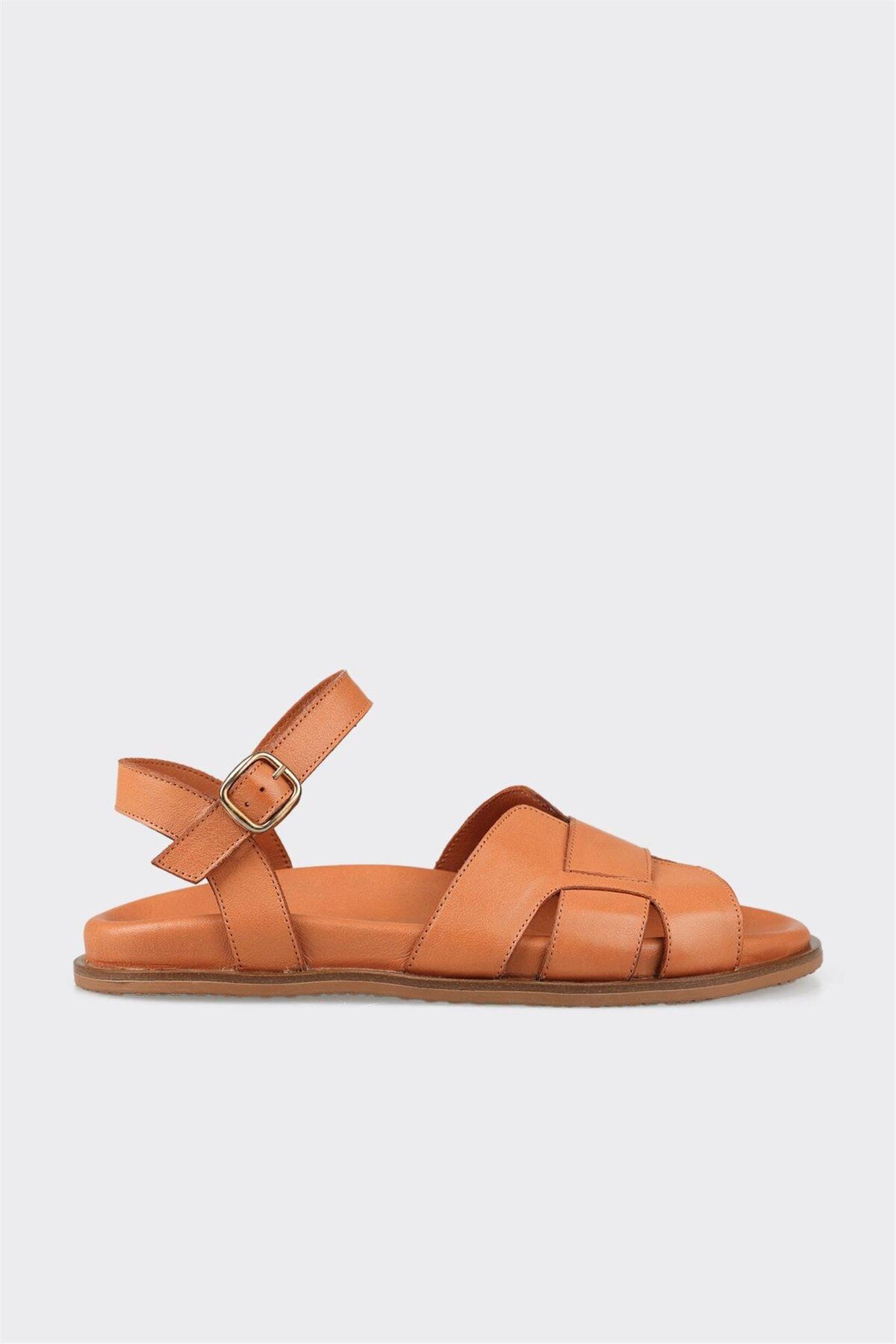Elle Shoes Taba Deri Kadın Sandalet