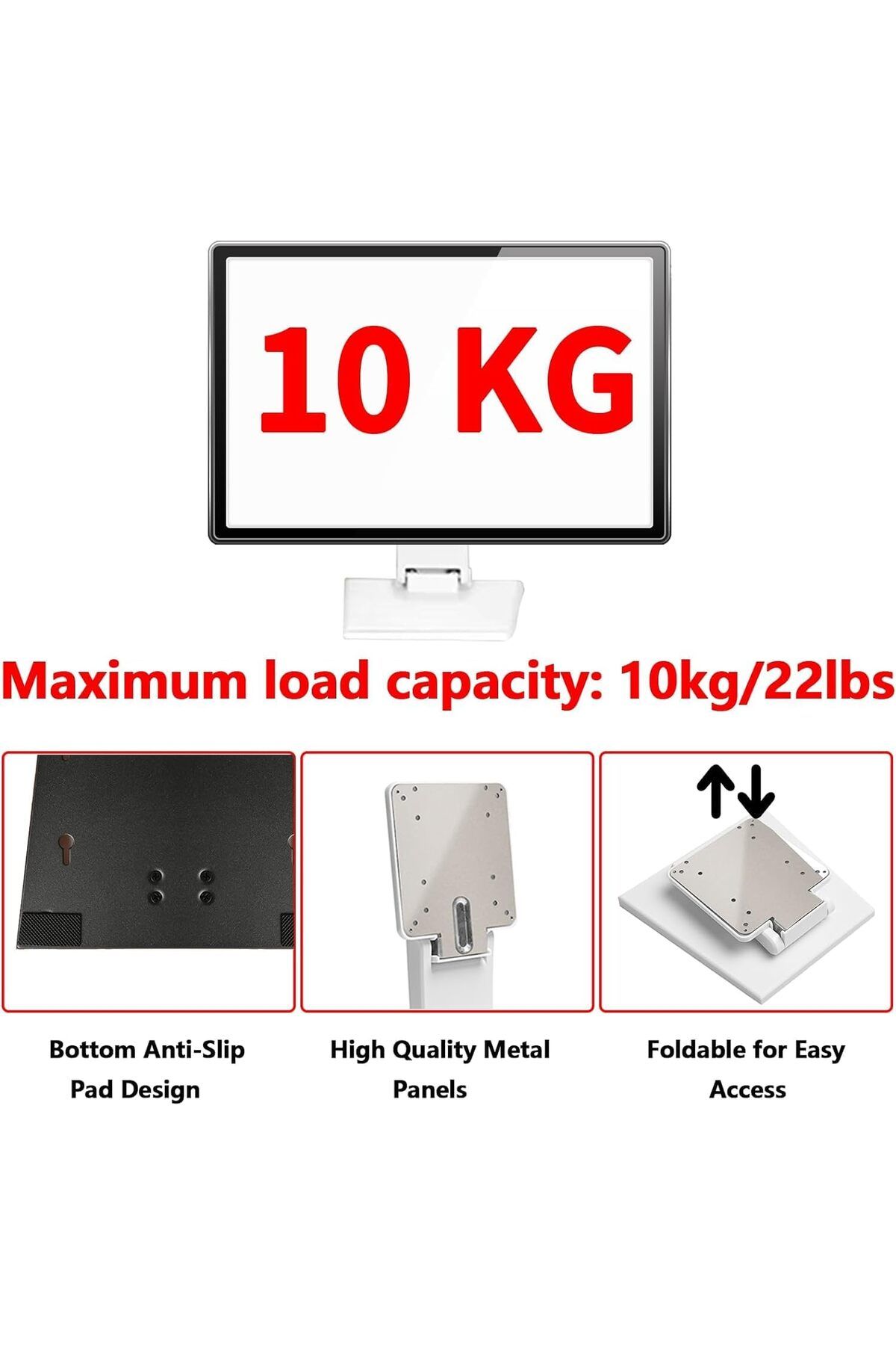 Generic-Lay Flat Monitor Stand, Metal Foldable Low Profile Monitor Stands, Adjustable LCD Monitor Stand wit 4