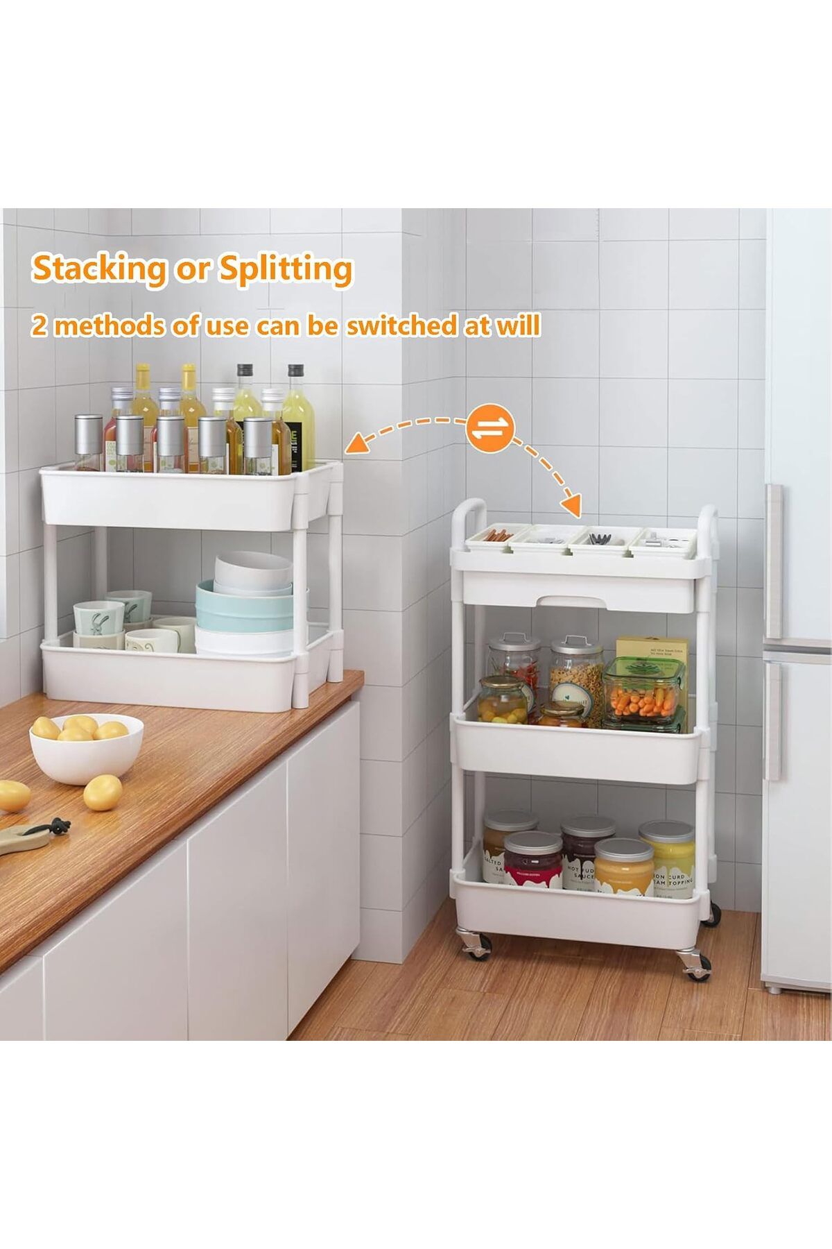 Generic-Uand home 3-Tier Rolling Utility Cart with Drawer, Multifunctional Storage Organizer with Plastic S 3