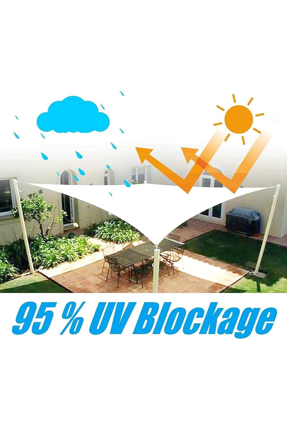 Generic-X spring Sun Shade Sail, Waterproof Triangle Shade Sail with 3 Snap Hooks and 3 Ropes, Sun Shades O 5
