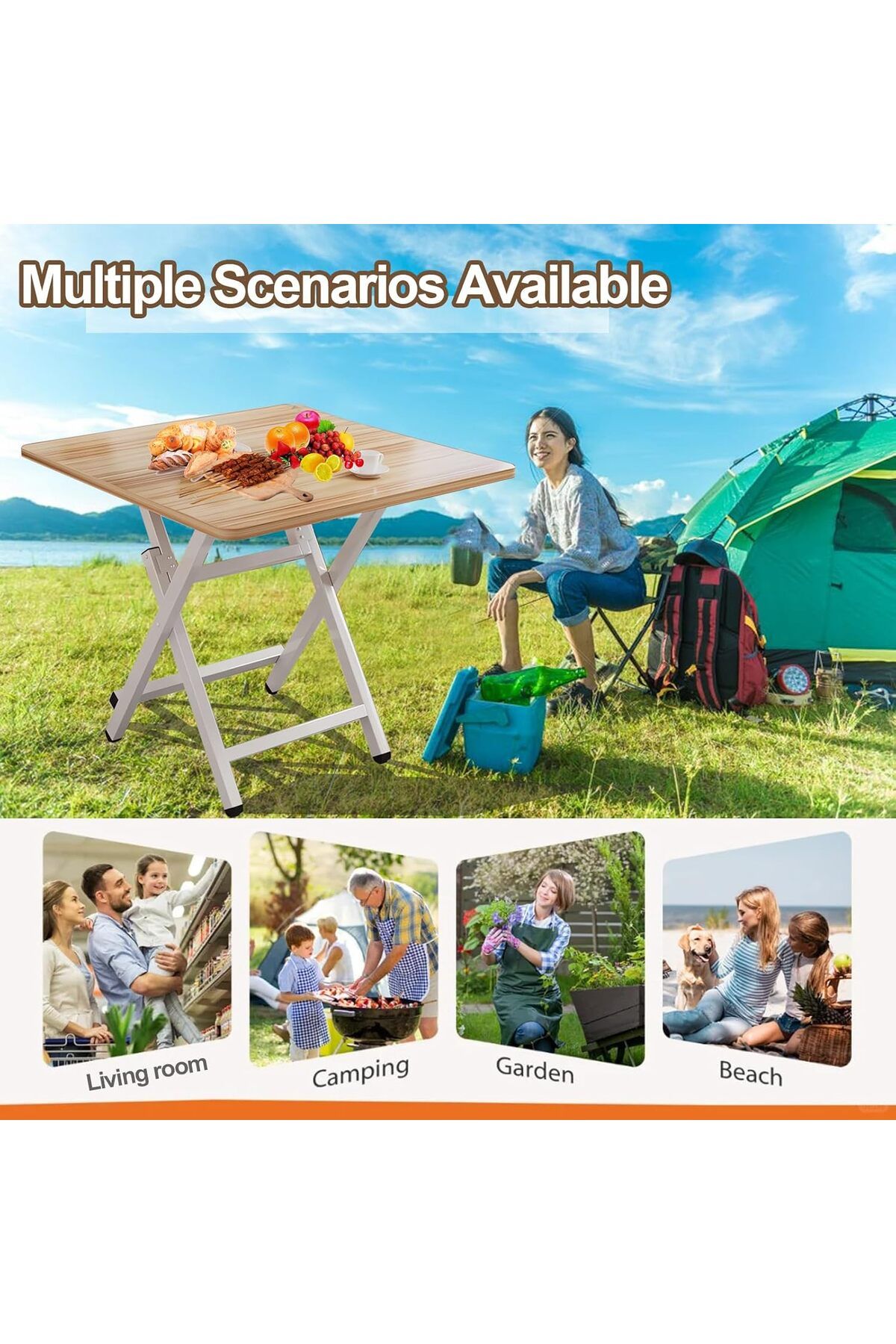 Generic-Multifunctional Folding Table,Wooden Square Folding Dining Table,Portable Camping Table for Camping 6