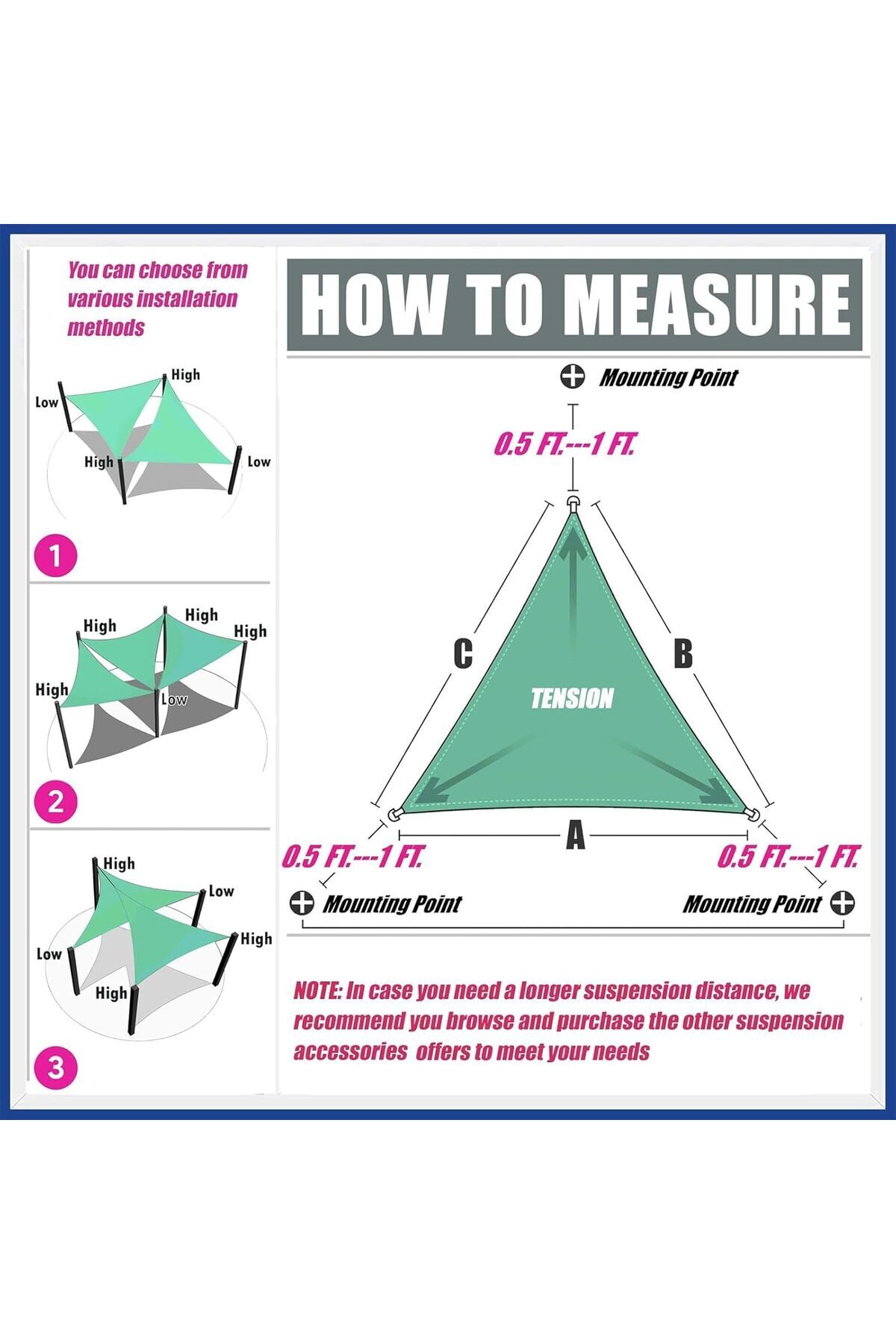 Generic-X spring Sun Shade Sail, Waterproof Triangle Shade Sail with 3 Snap Hooks and 3 Ropes, Sun Shades O 4