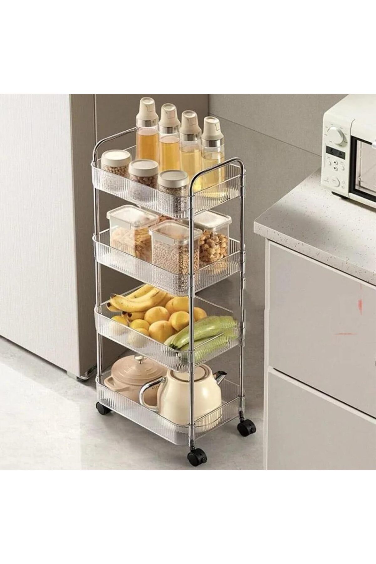 Generic-4-Tier Rolling Storage Cart, Multifunctional Transparent Storage Organizer Cart, Movable Shelf Slid 4