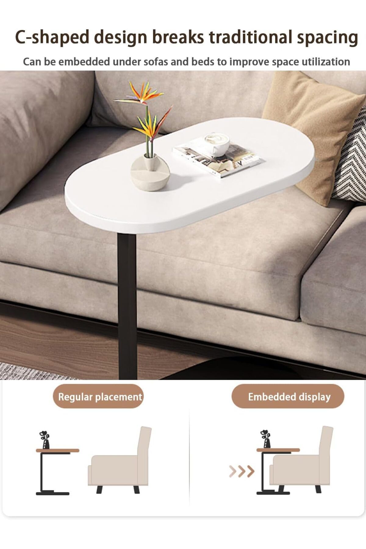 Generic-EqiEch C-Shaped Side Table, Versatile Coffee Desk & Sofa End Table for Living Room, Easy to Assembl 2