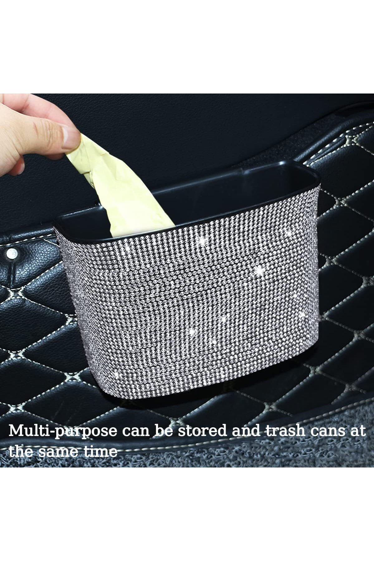 Generic-EXCEFORE Car Trash Can, Hanging Wastebasket with Sparkling Rhinestones, for Desk Car small-trash Po 6