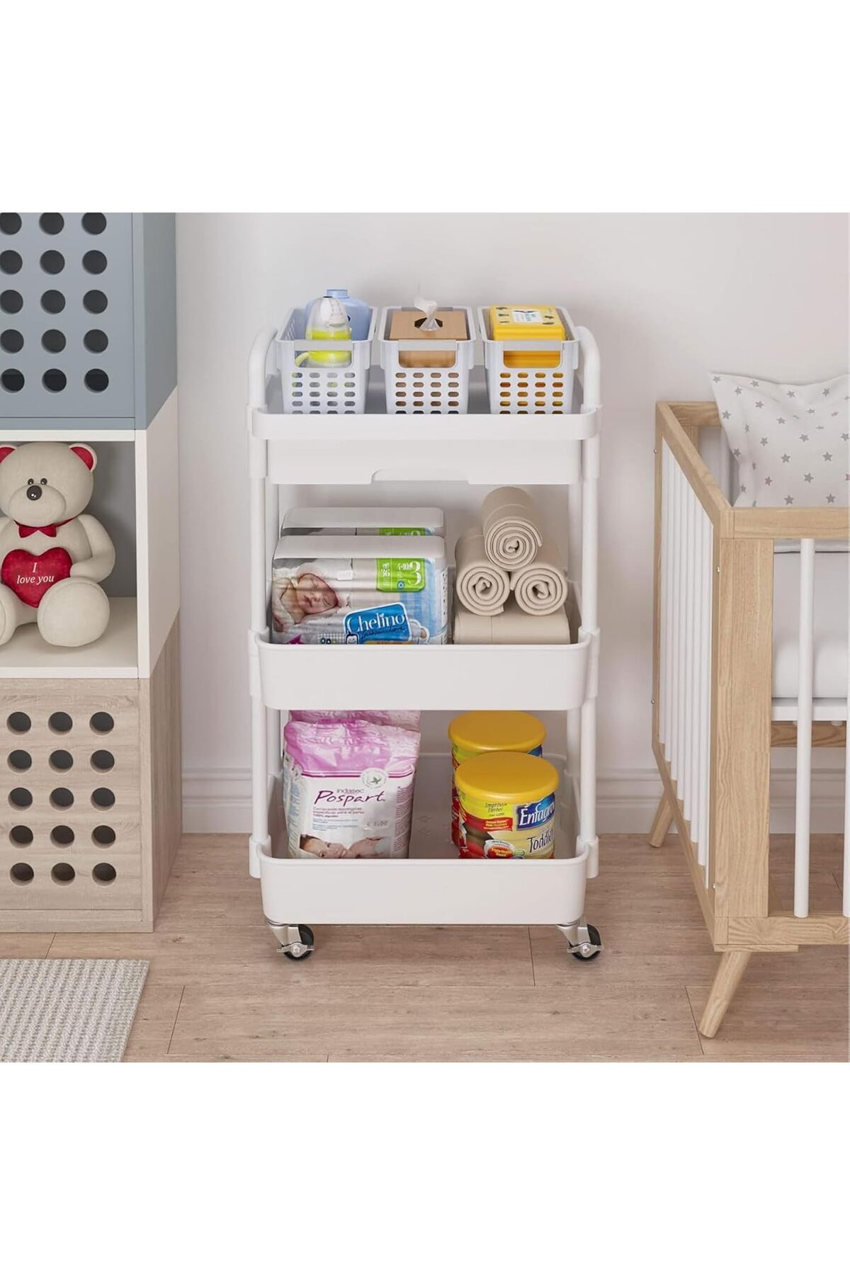 Generic-Uand home 3-Tier Rolling Utility Cart with Drawer, Multifunctional Storage Organizer with Plastic S 6