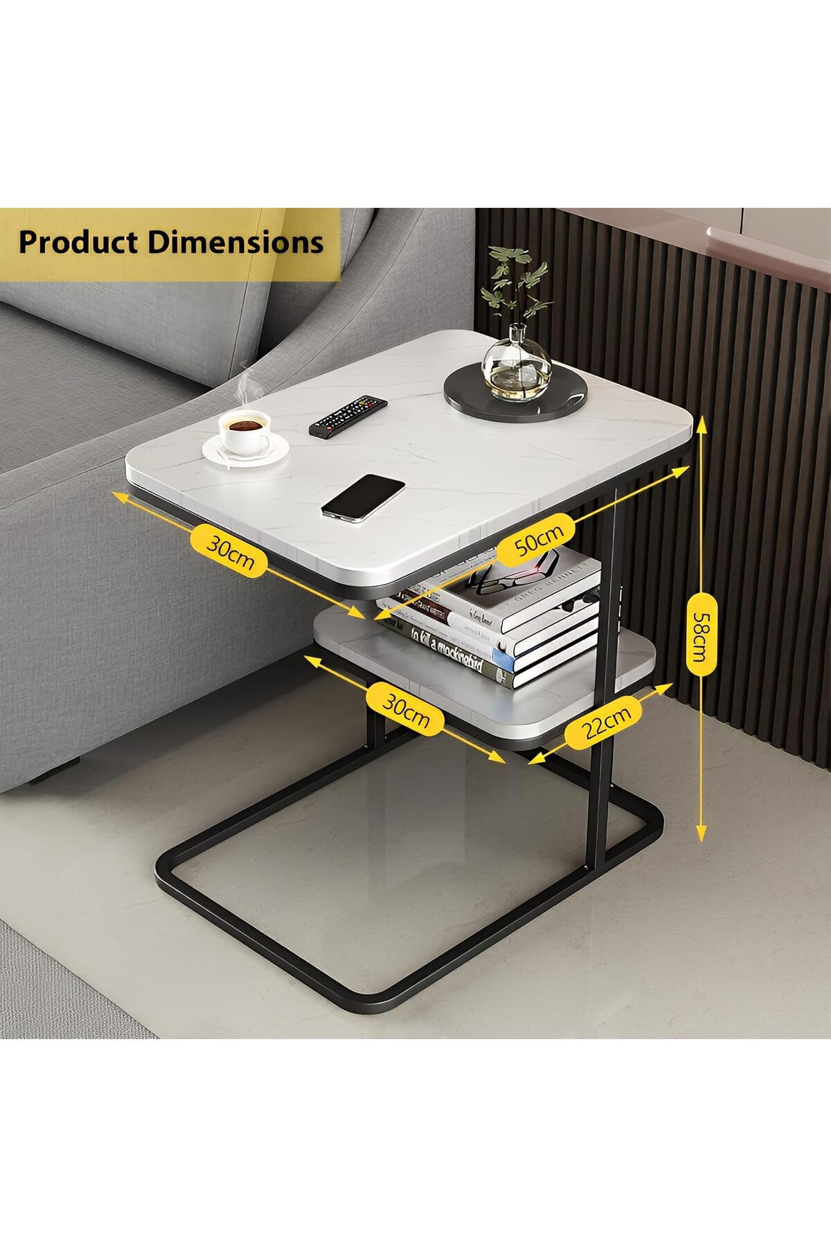 Generic-Taimi Modern Side and Coffee Table with 2-Tier Storage Shelf – Open Rectangular Design with Metal F 2