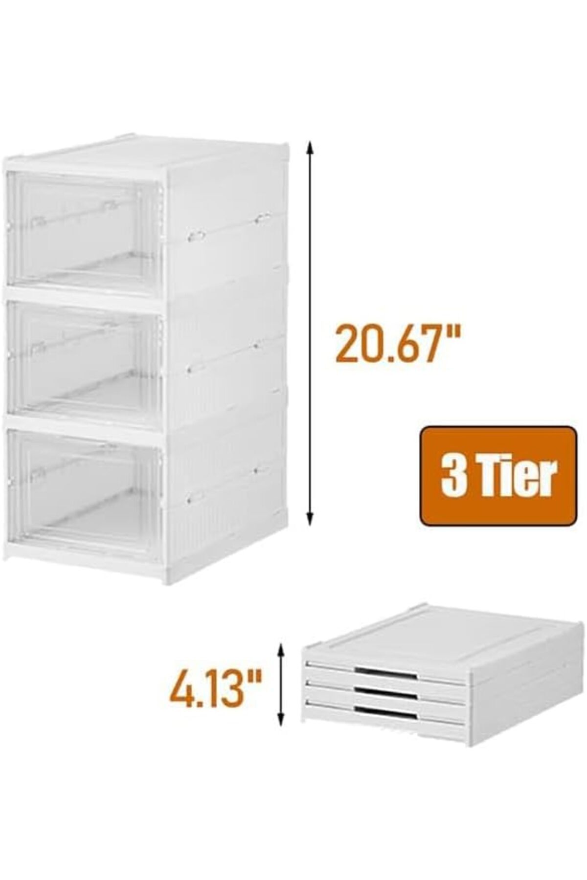 Generic-Pecbase Foldable Shoe Rack Collapsible Storage Box, Free Standing Bins Stackable Plastic Tote with 3
