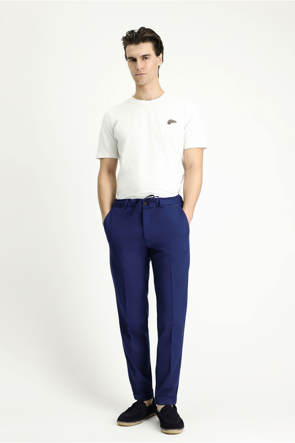 Kiğılı Slim Fit Dar Kesim Likralı Beli Lastikli İpli Klasik Kumaş Pantolon