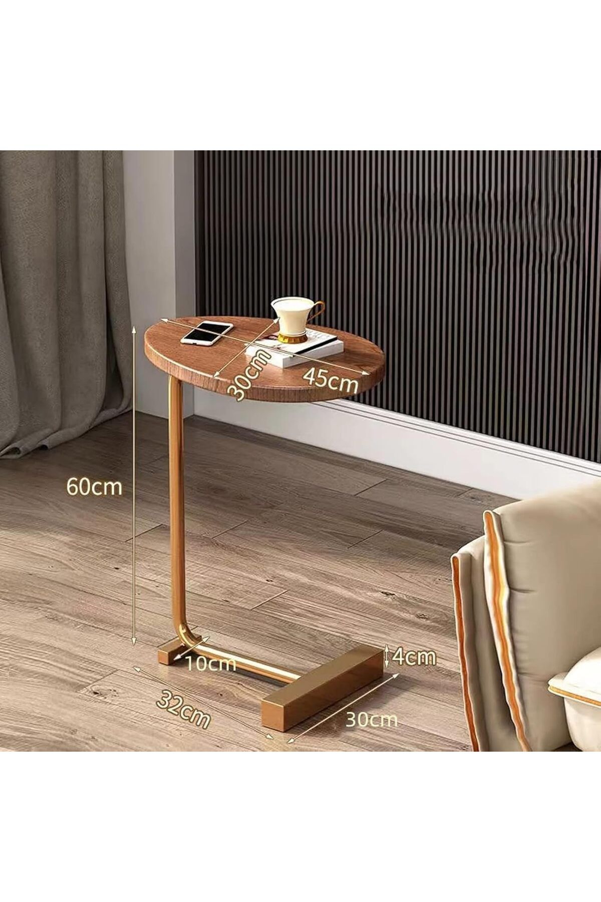 Generic-C Shaped End Tables,End Table for Couch,Small Side Table with Metal Frame, Wooden Top Side Table,Co 3