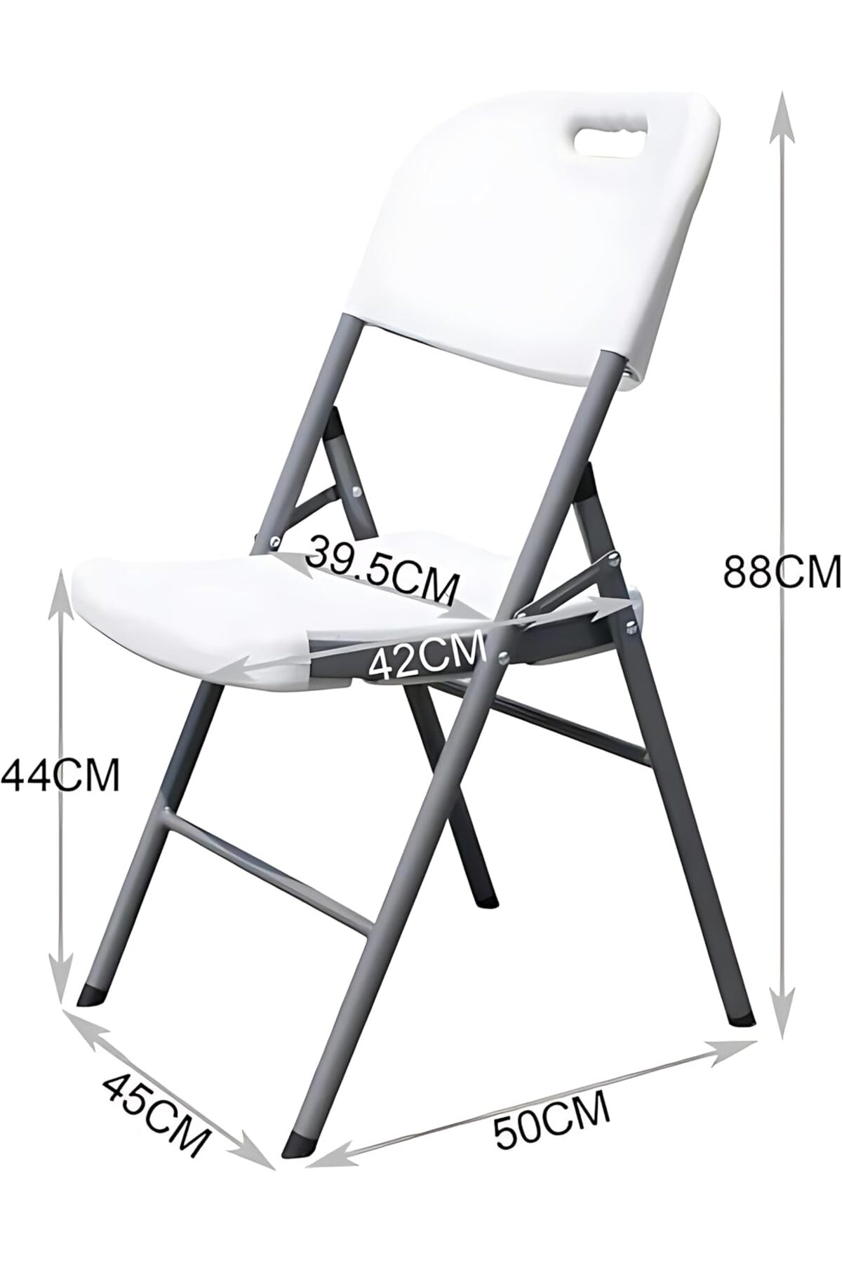 Biki كرسي متين وخفيف الوزن بتصمي قابل للطي بدون ذراع باللون الابيض كرسي فايبر ابيض 88 * 50 * 45 سم