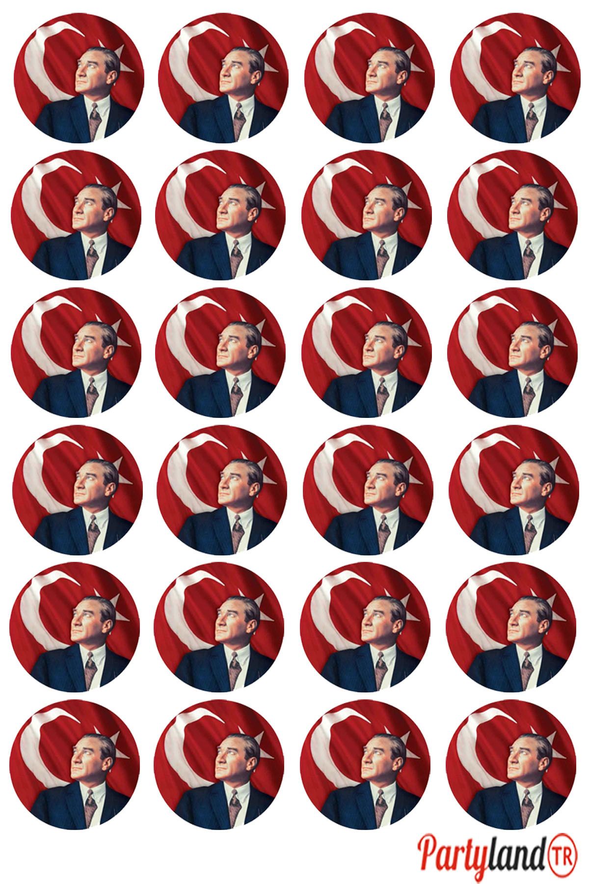 PartylandTR Atatürk Türk Bayrağı Özel Gün Kutlama 5 cm. Yapışkanlı Yuvarlak Etiket - Sticker 24 Adet