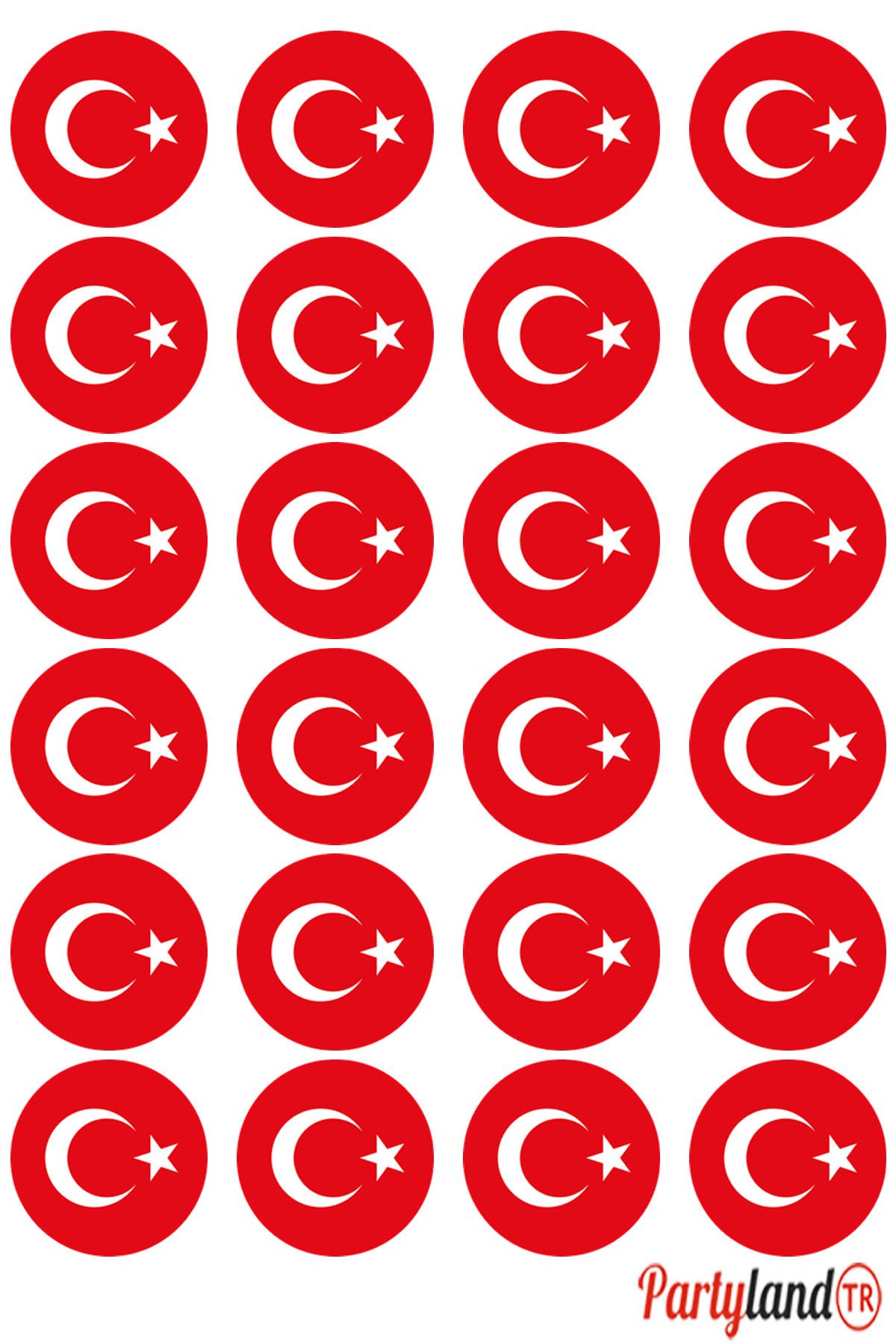 PartylandTR Türk Bayrağı Özel Gün Kutlama 5 cm. Yapışkanlı Yuvarlak Etiket - Sticker 24 Adet