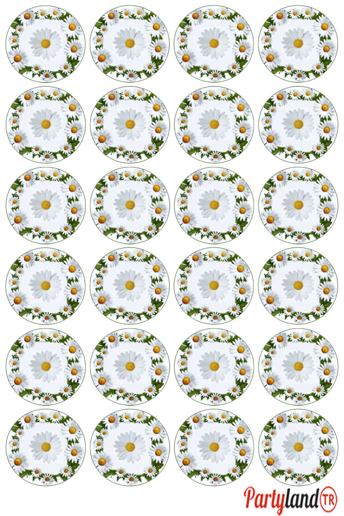 PartylandTR Papatya Model 5 cm. Yapışkanlı Yuvarlak Etiket - Sticker 24 Adet
