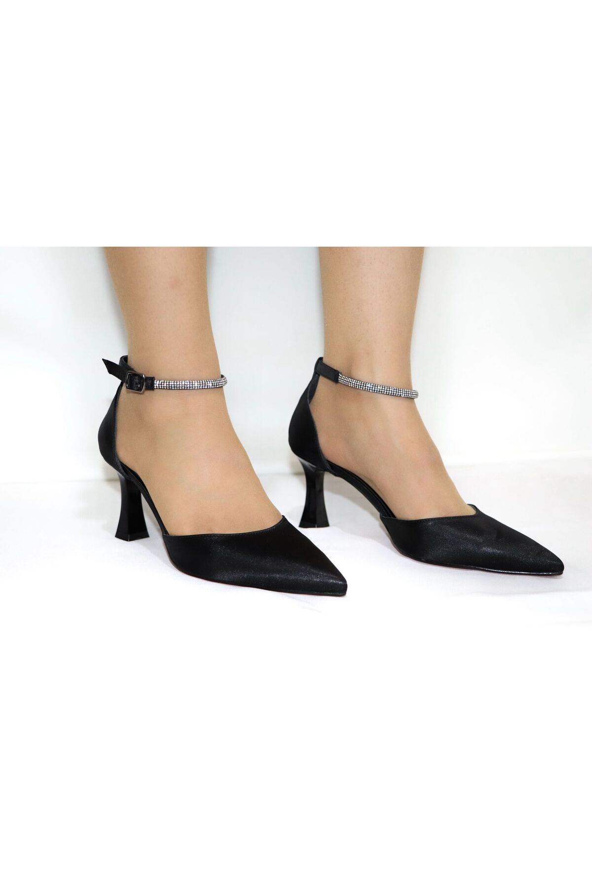 roe shoes Siyah setan taşlı topuklu ayakkabı