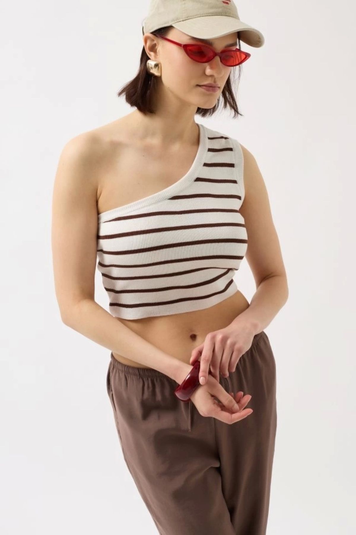 nedo7 Tek Omuz Çizgili Crop