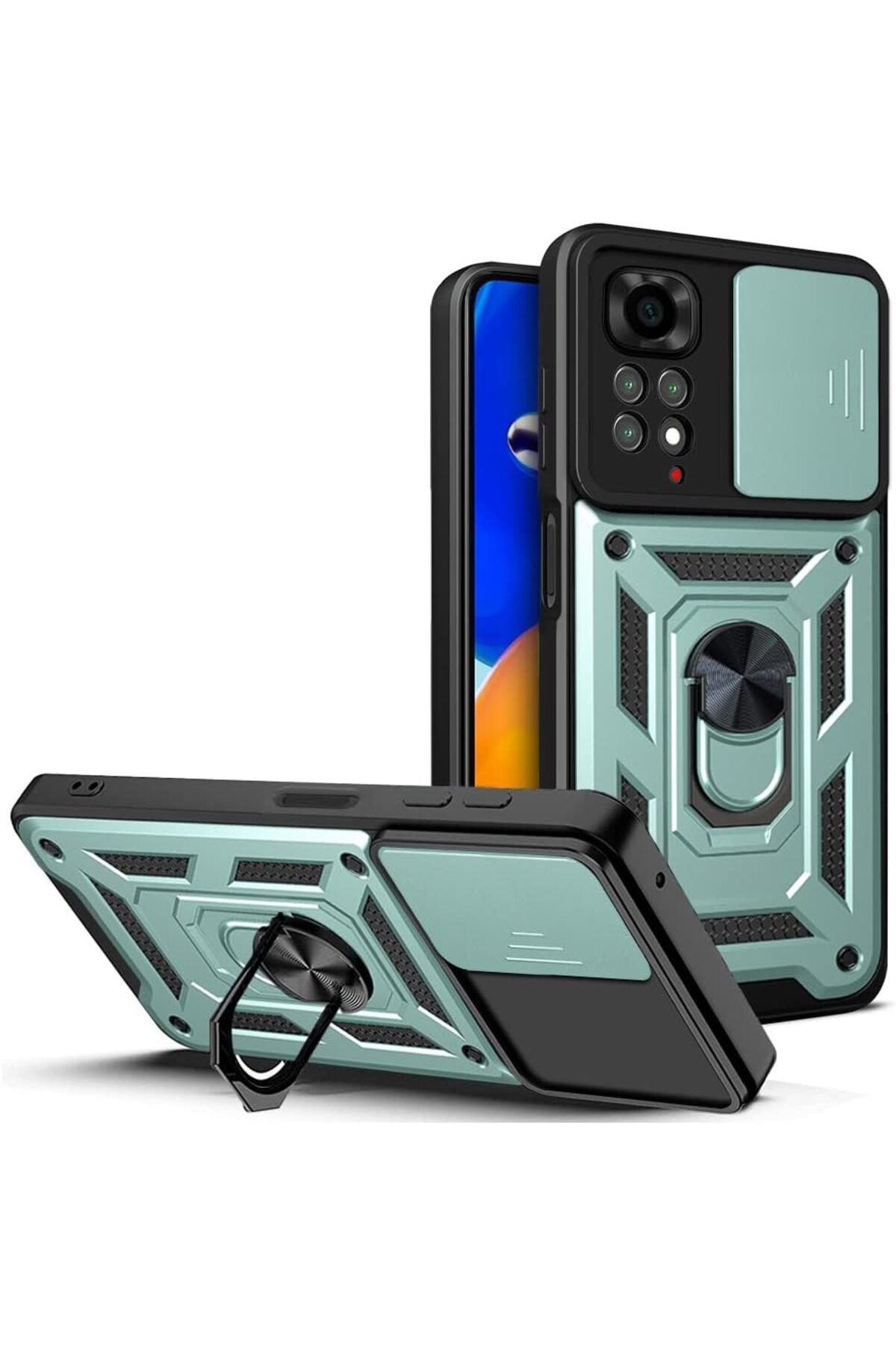 Rivor Xiaomi Redmi Note 11 & Note 11S Kılıf Kamera Sürgülü Standlı Yüzüklü Darbe Emici Koruyucu Tank Kapak